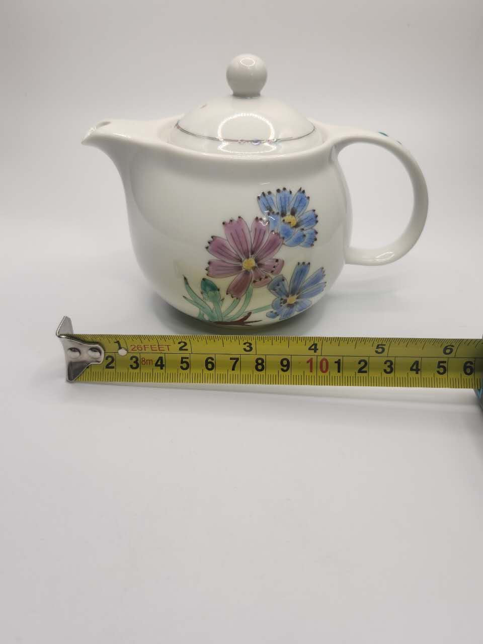 Japanese Hand-Painted Floral Ceramic Teapot with Built-in Strainer