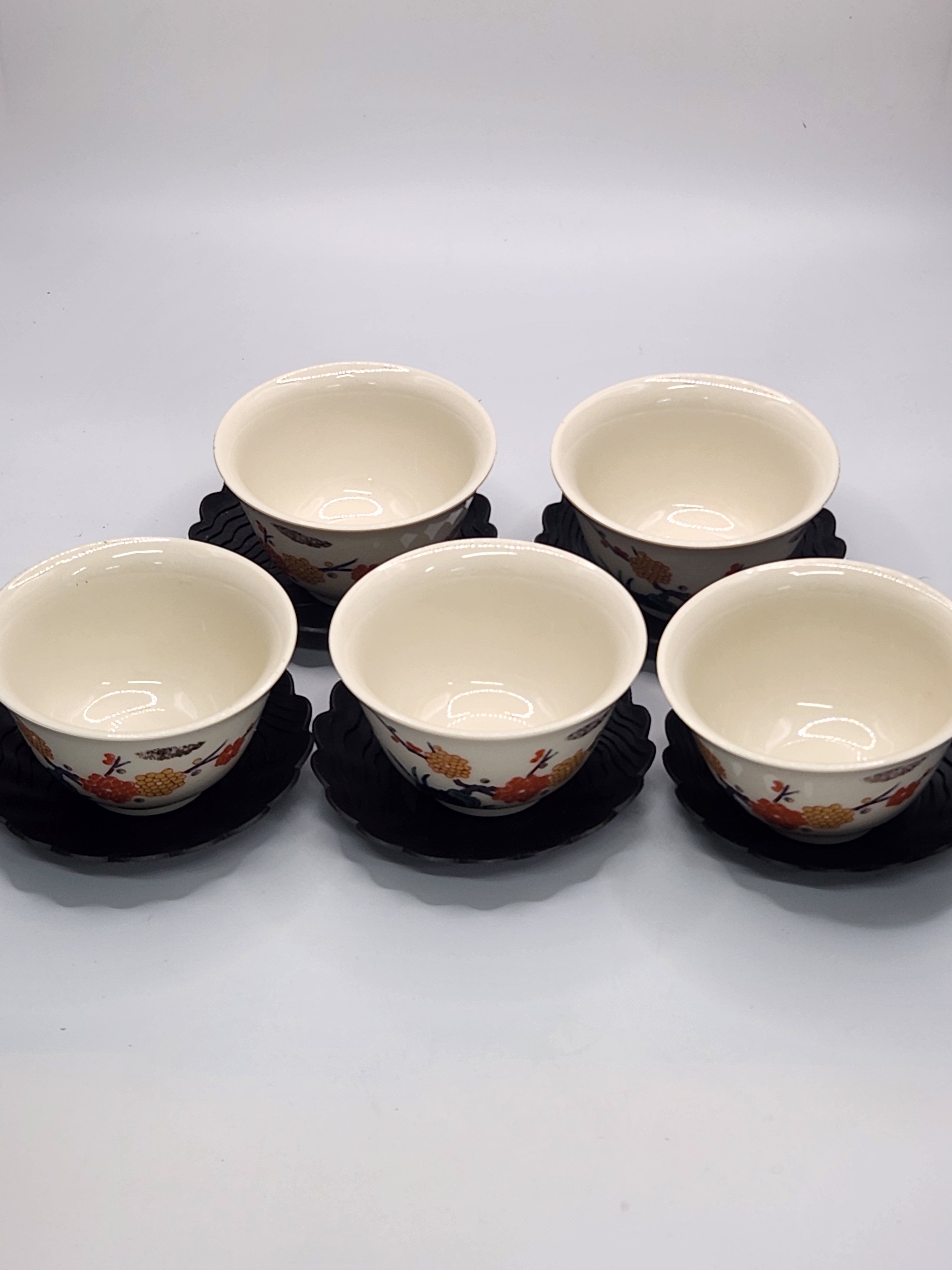 Kutani Ware Hand-Painted Tea Cups · Set of 5