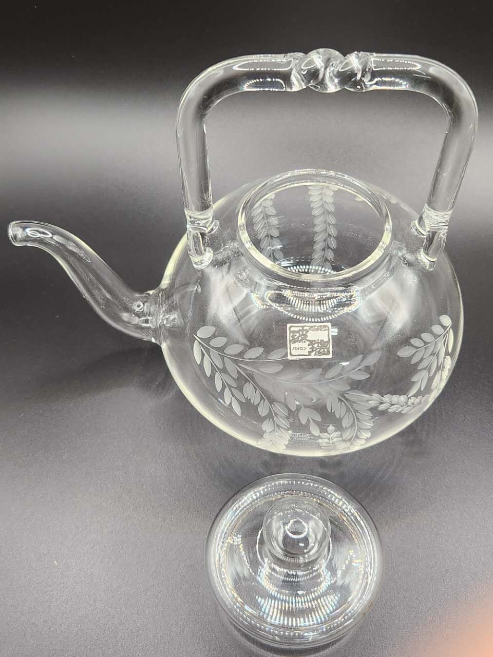 Hand-Etched Floral Clear Glass Teapot