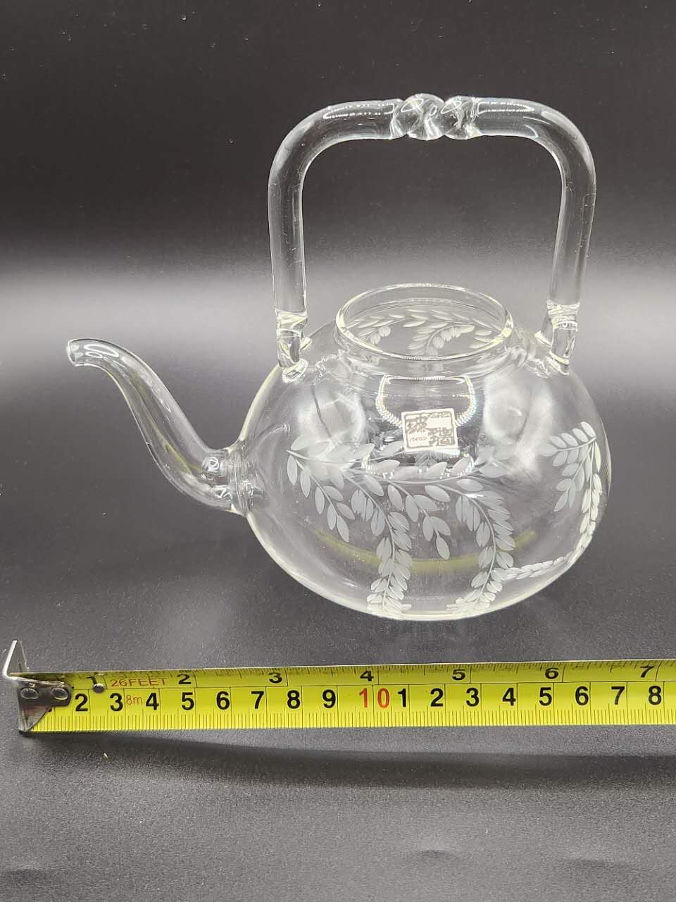 Hand-Etched Floral Clear Glass Teapot