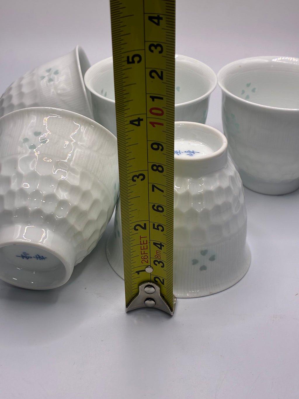 White Porcelain Rice Grain Tea Cup Set (5-Piece) – Translucent Pierced Design