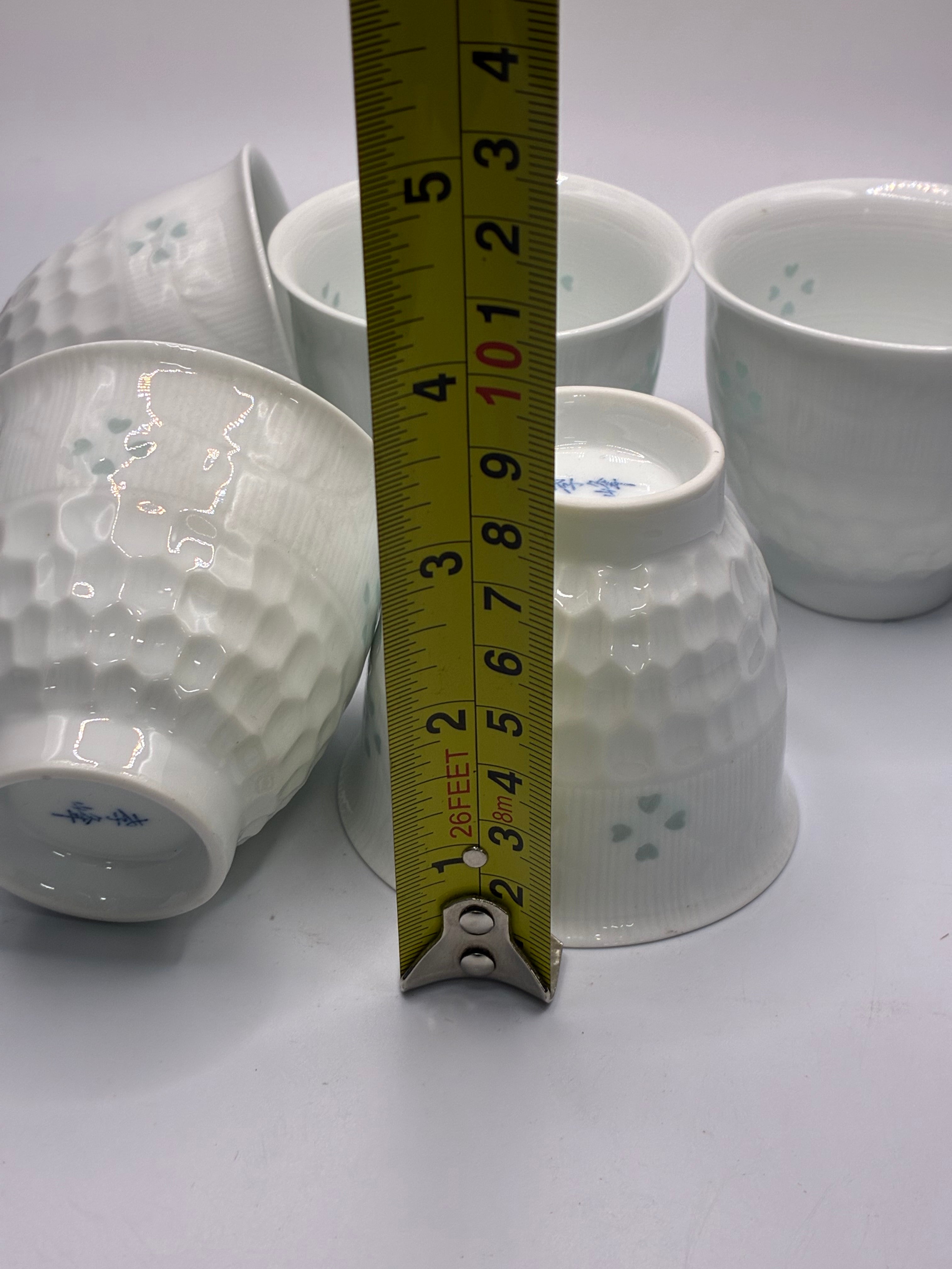 White Porcelain Rice Grain Tea Cup Set (5-Piece) – Translucent Pierced Design