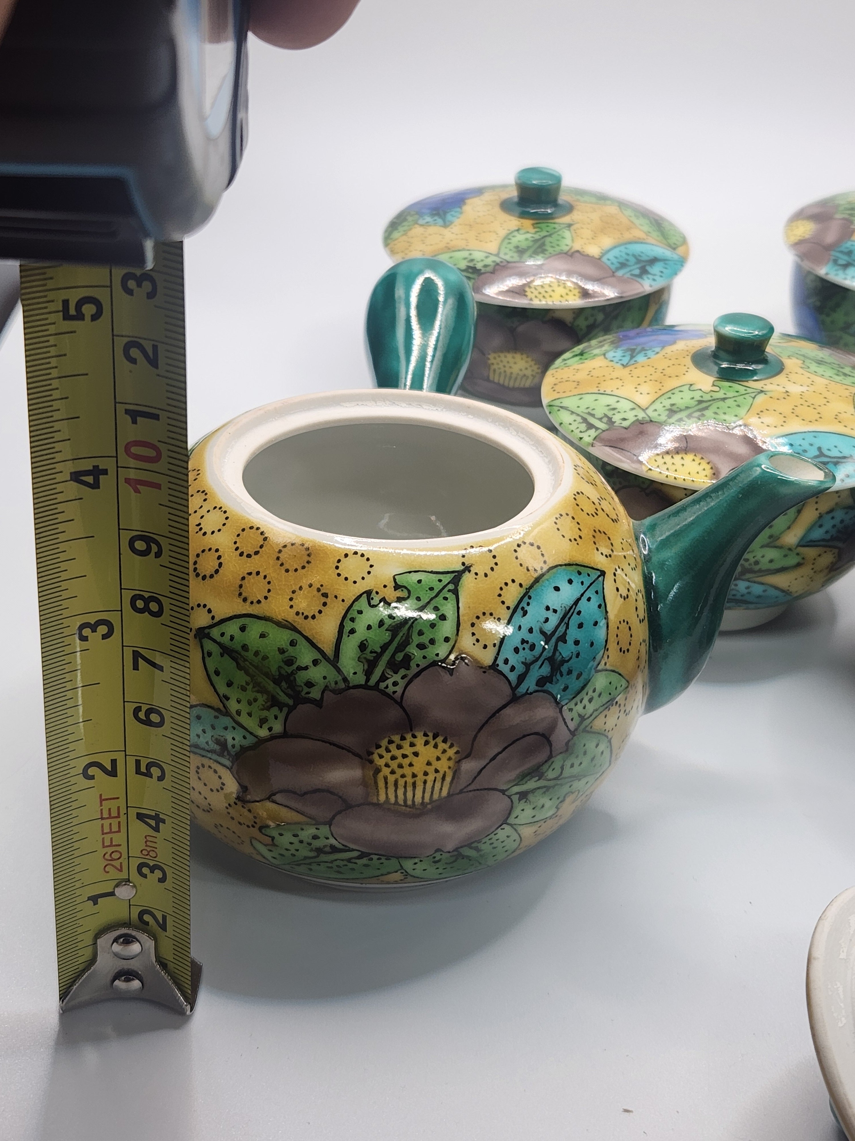 Kutani Ware Hand-Painted Floral Kyusu Tea Set | Teapot with Cups