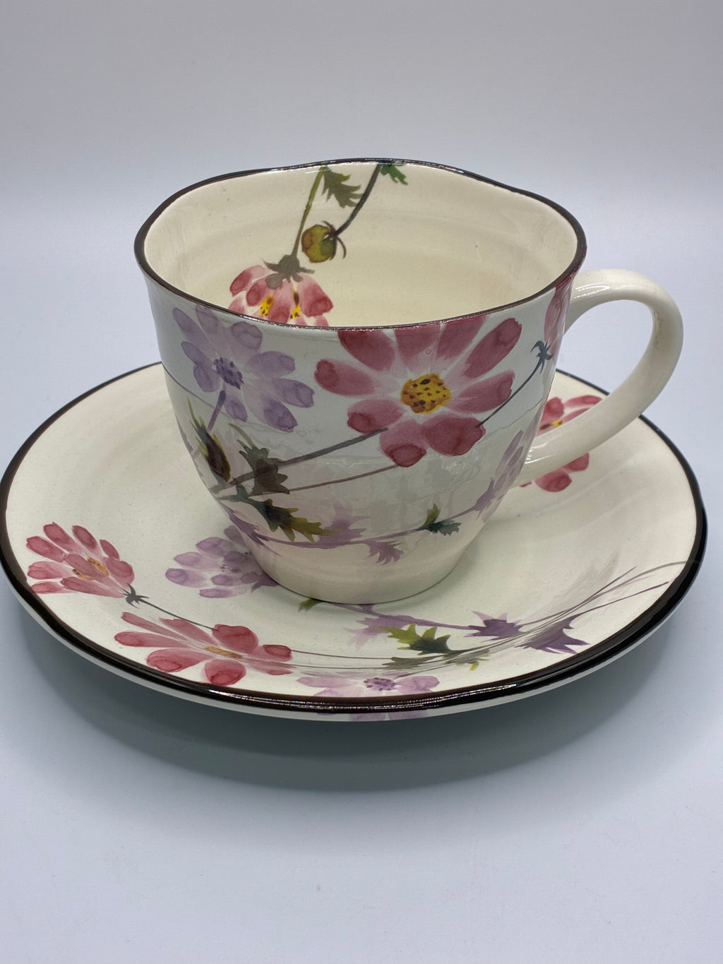 Japanese Floral Ceramic Cup & Saucer Set – Elegant Tea & Coffee Cup