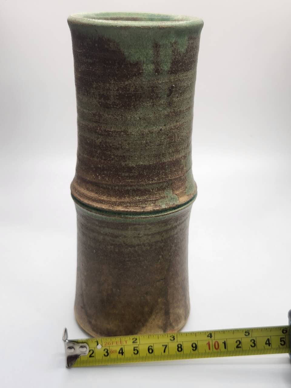 Japanese Handcrafted Green Glazed Stoneware Vase