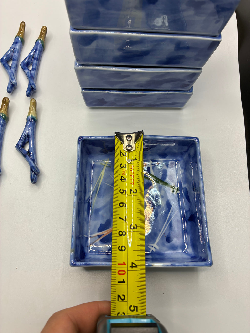 Handcrafted Glazed Ceramic Tableware Set – Square Dishes & Chopstick Rests