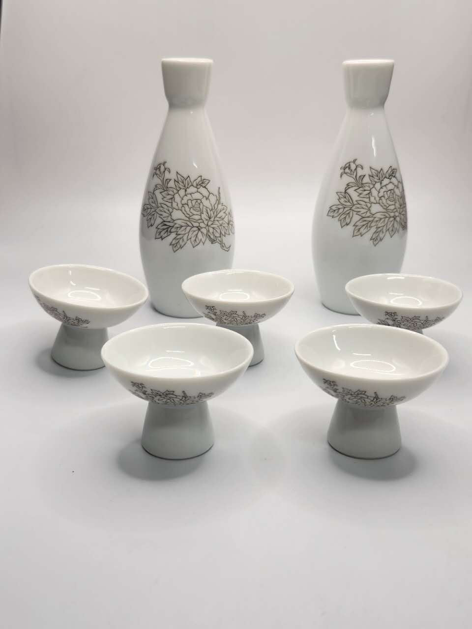 Sake Set with Silver Floral Motif