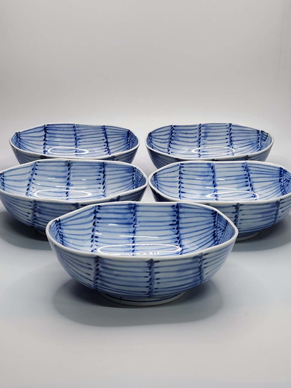 Blue & White Hand-Painted Ceramic Bowl Set