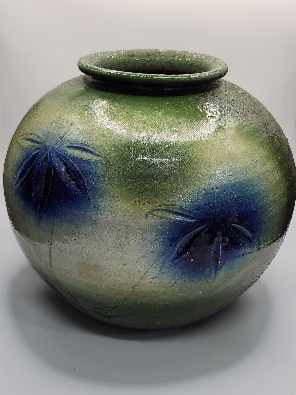 Japanese Handcrafted Green-Glazed Studio Vase