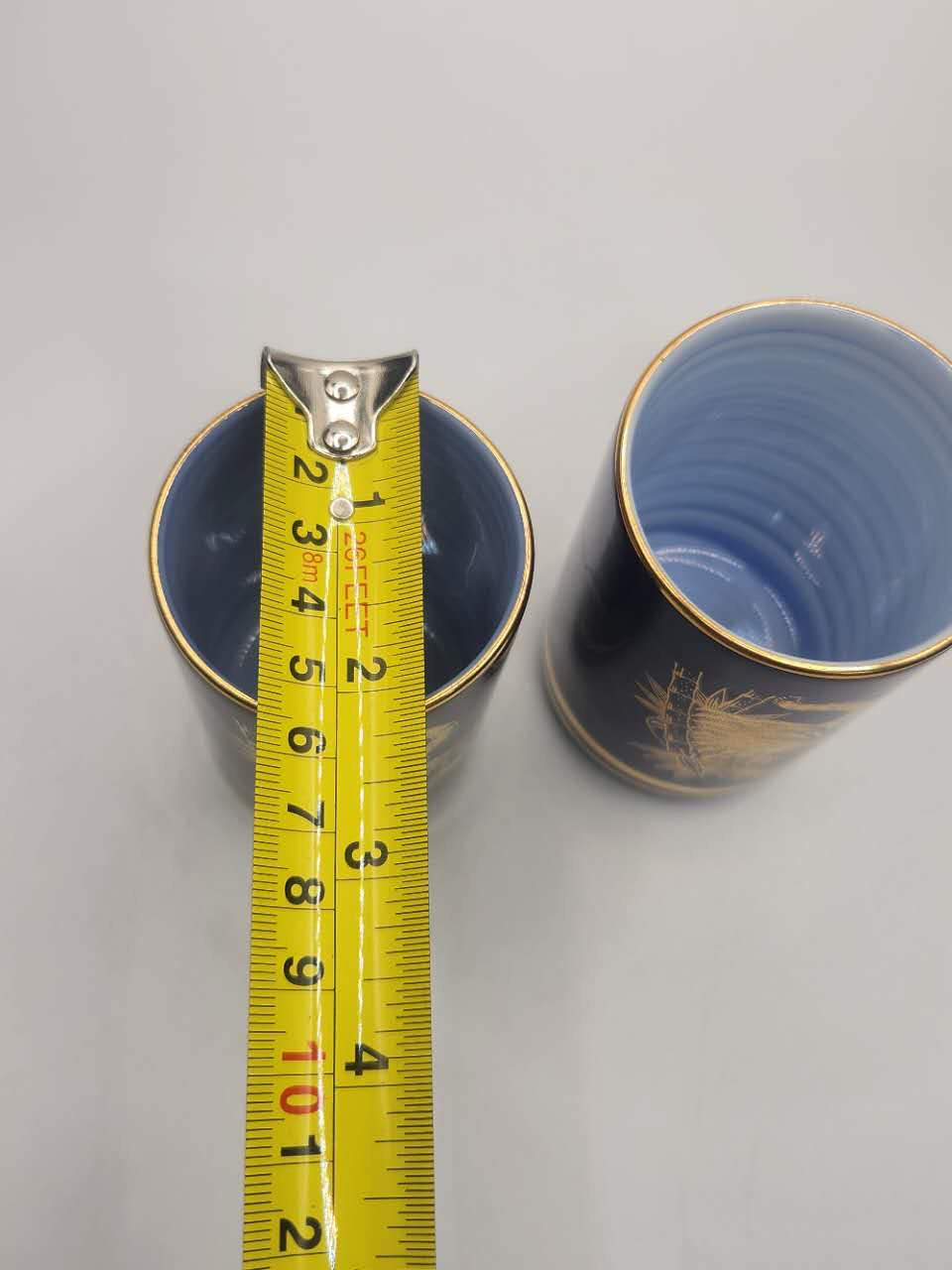 Midnight Blue Gold Shrimp Sake Cups – Pair Set