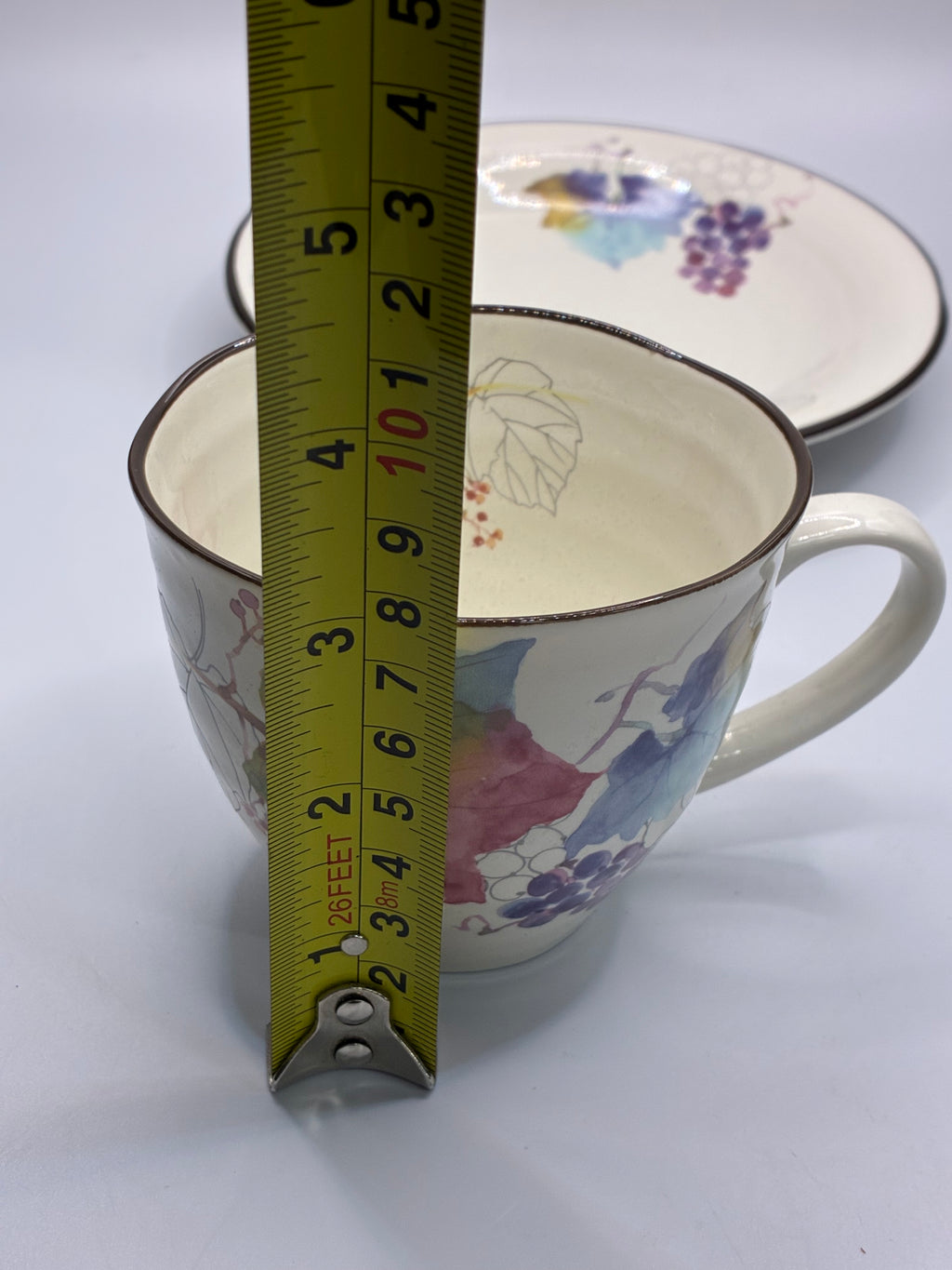 Japanese Colorful Leaf Ceramic Cup & Saucer Set – Artistic Floral & Fruit Design