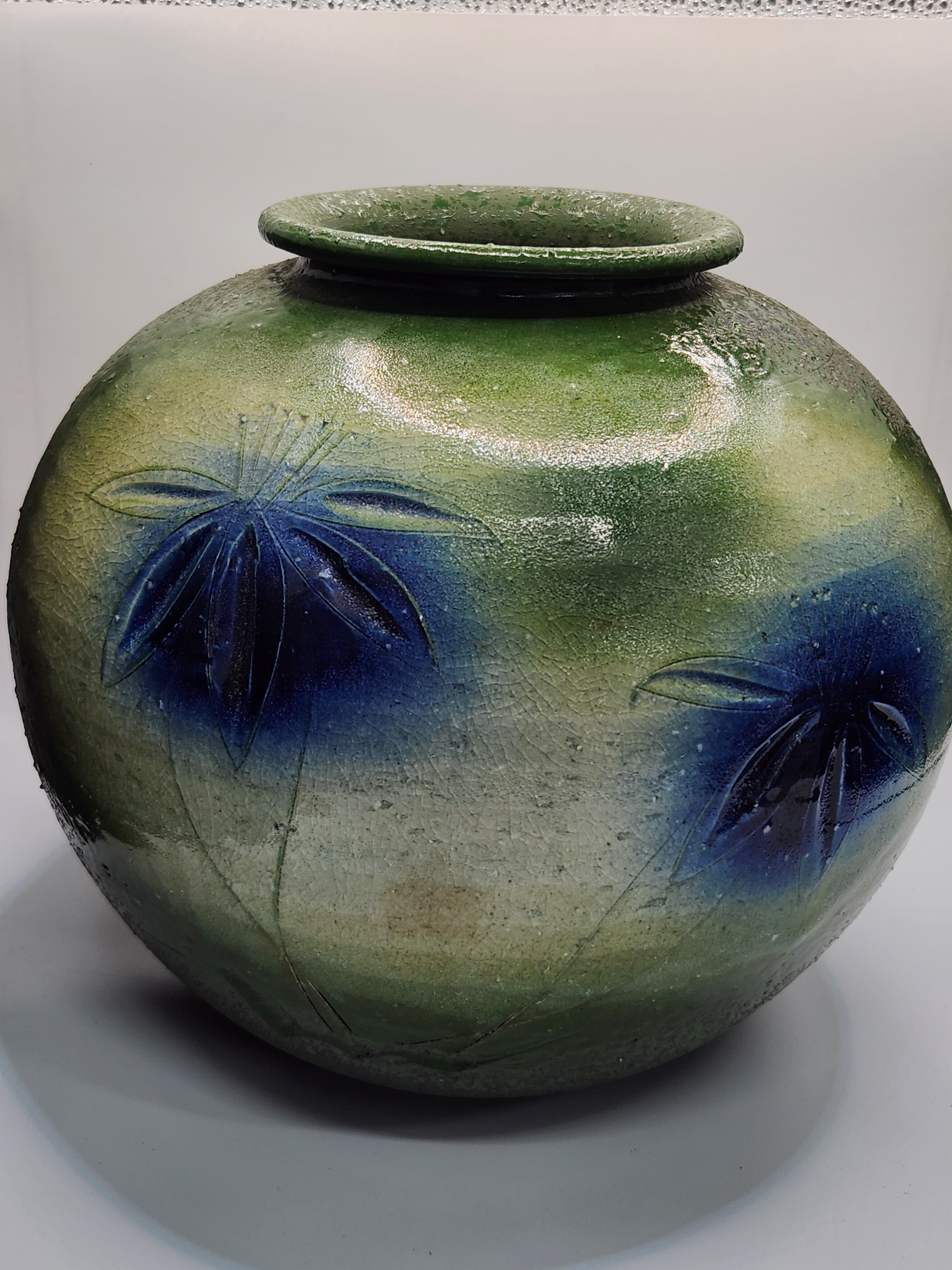 Japanese Handcrafted Green-Glazed Studio Vase