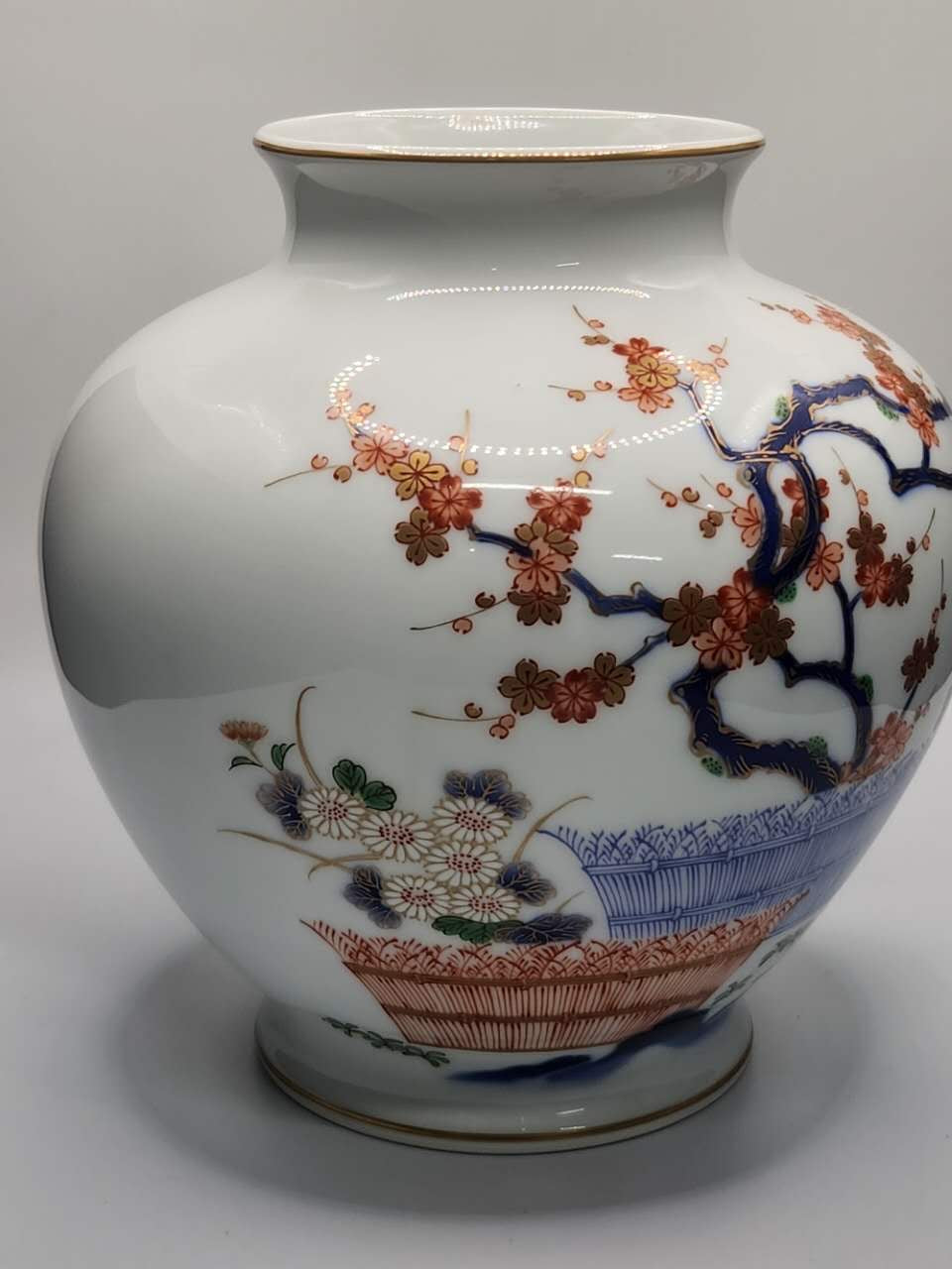 Hand-Painted Japanese Plum Blossom Porcelain Vase