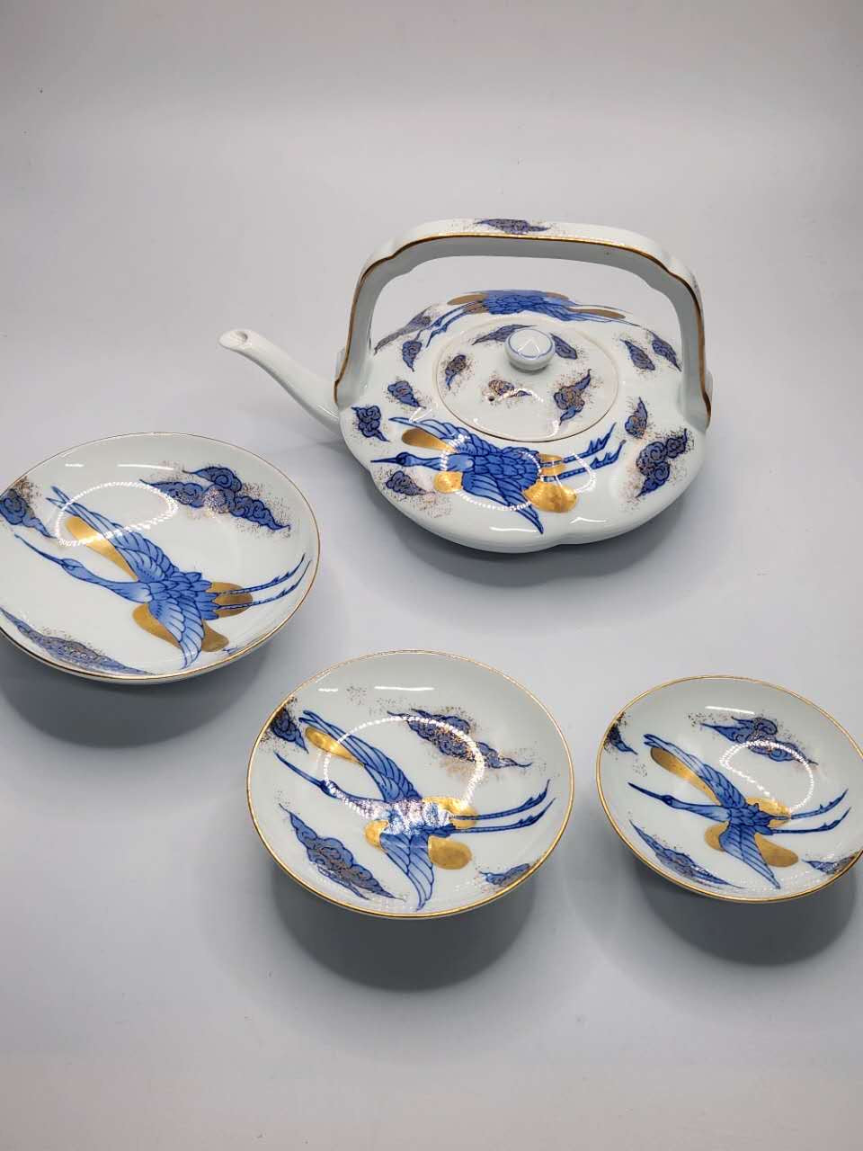 Hand-Painted Japanese Floral & Bird Tea Set ｜ Kyusu Teapot with Cups