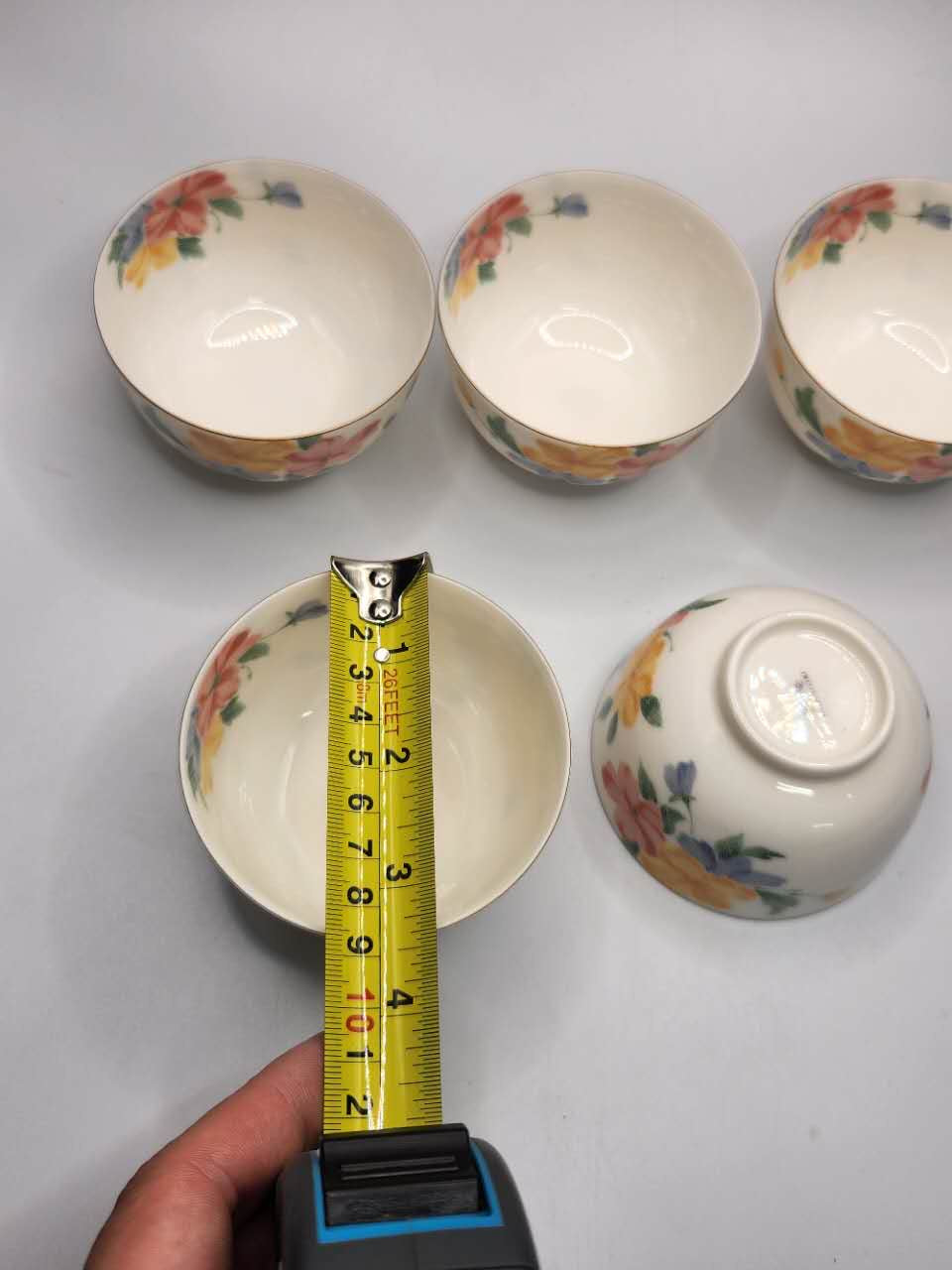 Japanese Hand-Painted Floral Porcelain Rice Bowl Set (Set of 5)