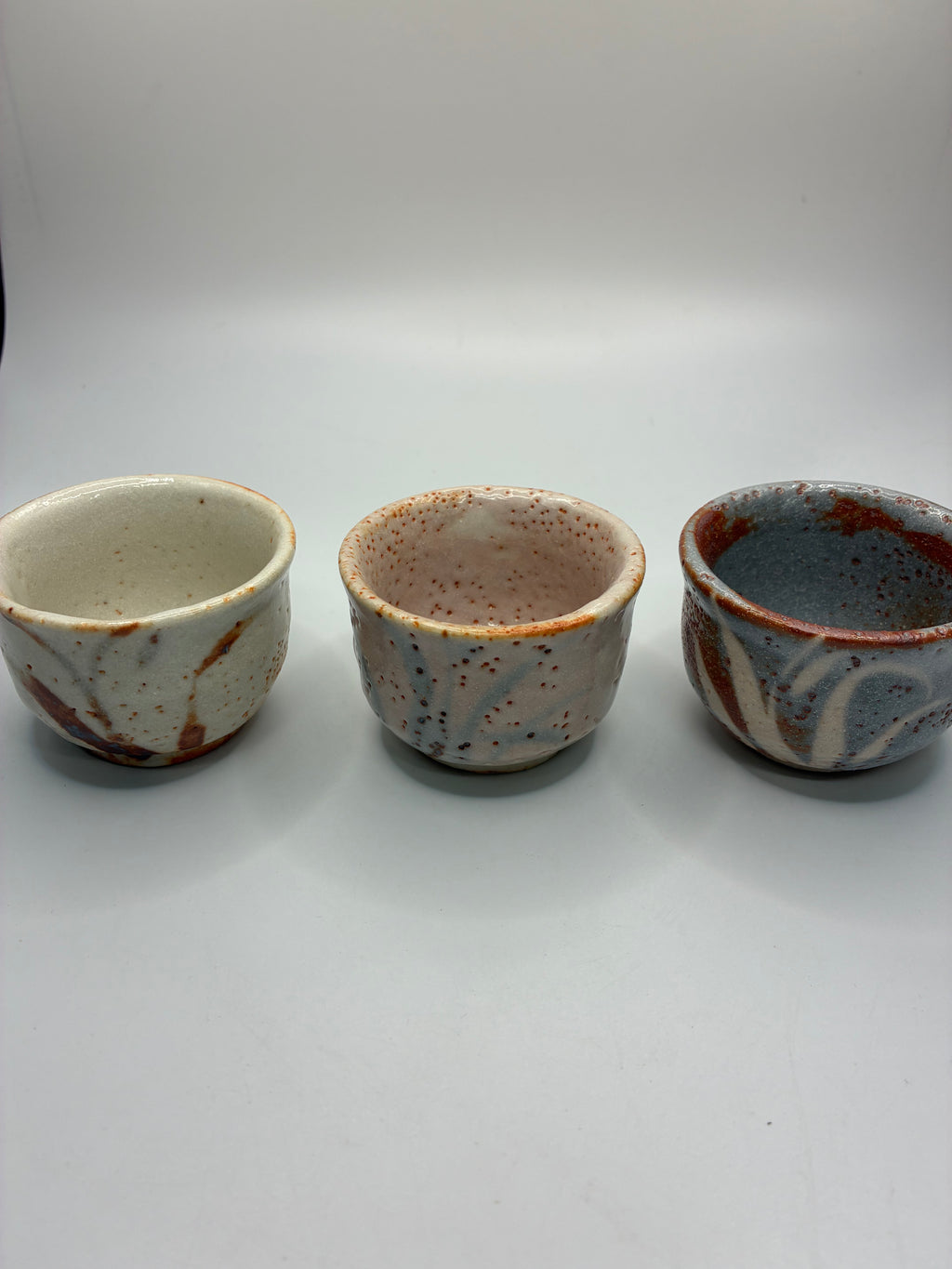 Handcrafted Shino Glaze Ceramic Sake Cups – Set of 3