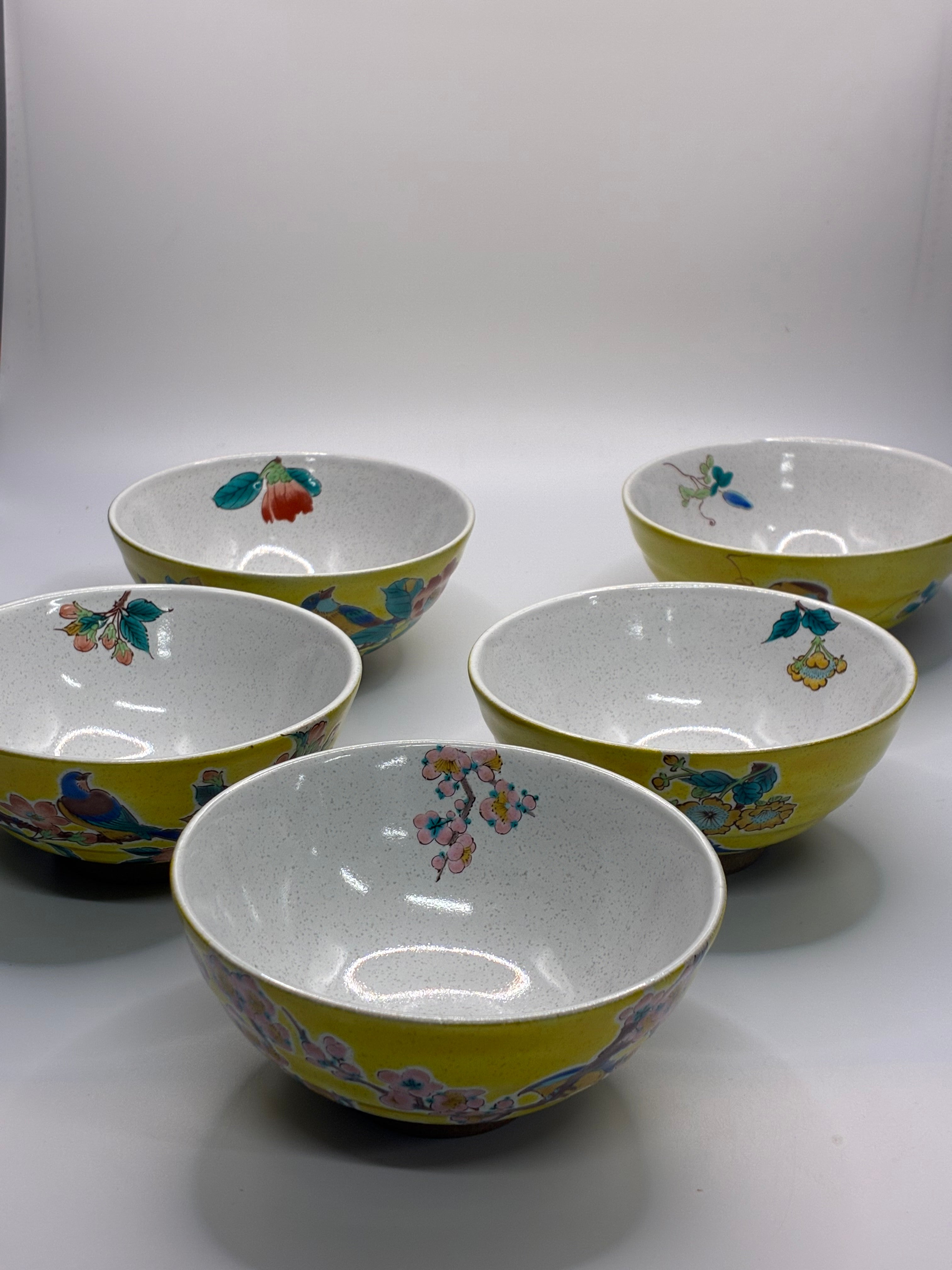 Kutani Ware Yellow-Glazed Hand-Painted Ceramic Bowl Set (5-Piece) – Japanese Tableware
