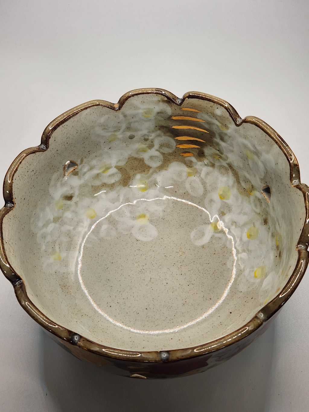 Kutani Ware Hand-Painted Floral Bowl with Gilded Rim