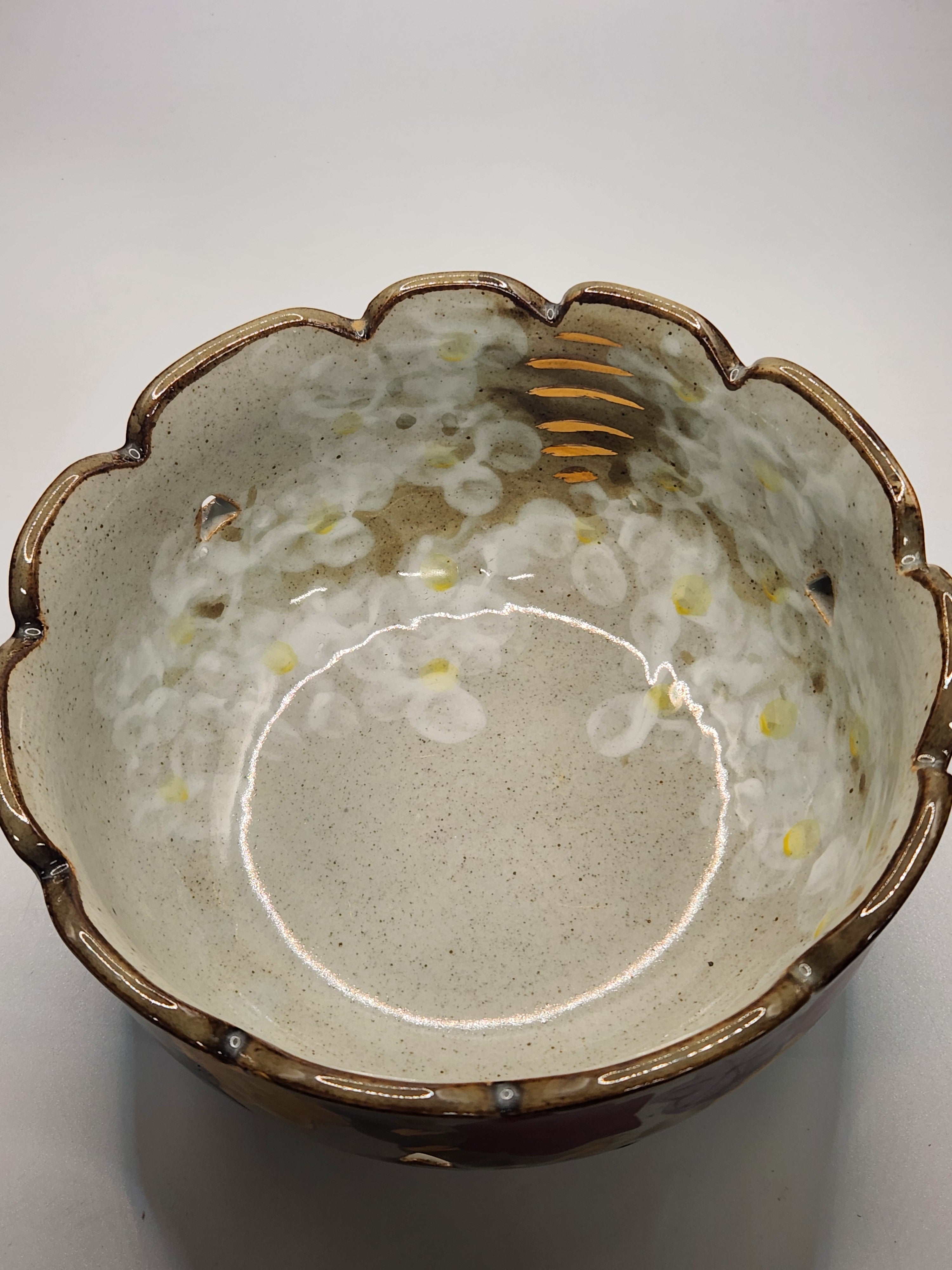 Kutani Ware Hand-Painted Floral Bowl with Gilded Rim