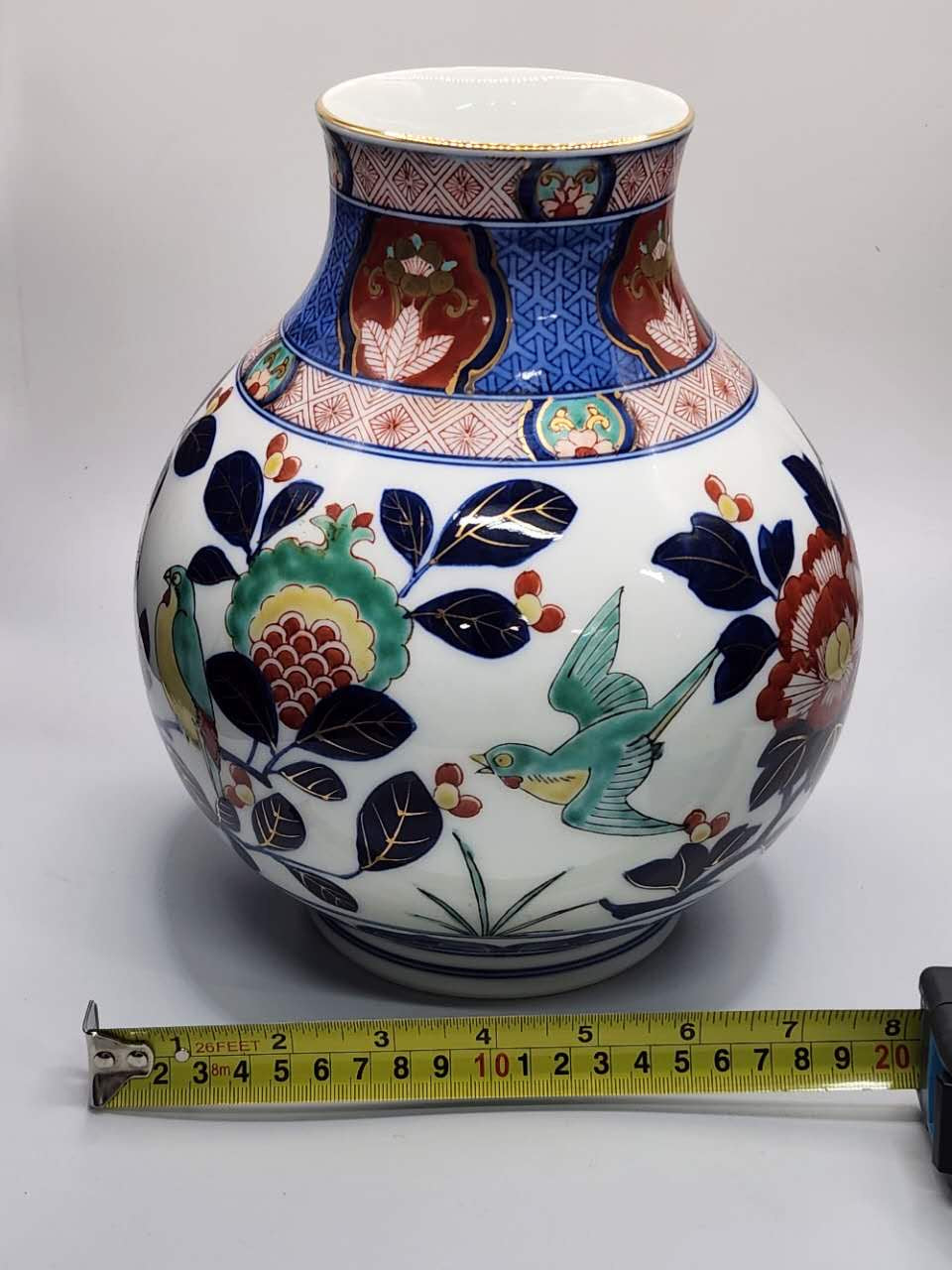 Japanese Hand-Painted Floral & Bird Porcelain Vase