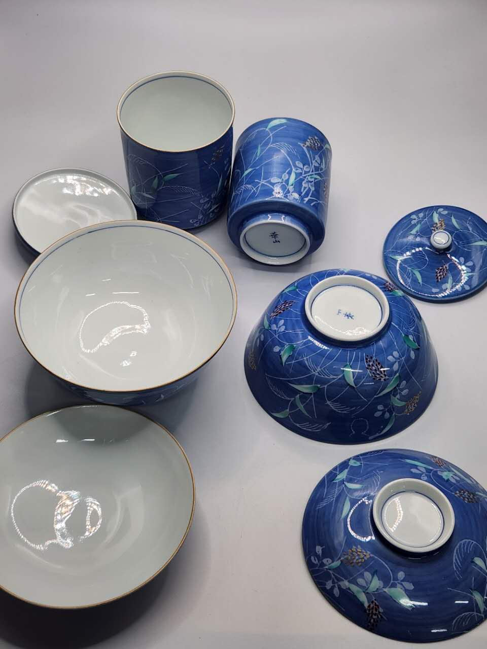 Japanese Blue Patterned Gaiwan & Tea Cup Set