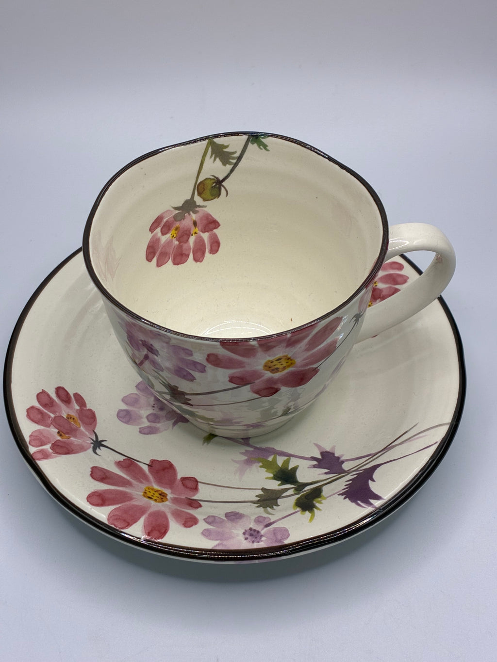 Japanese Floral Ceramic Cup & Saucer Set – Elegant Tea & Coffee Cup