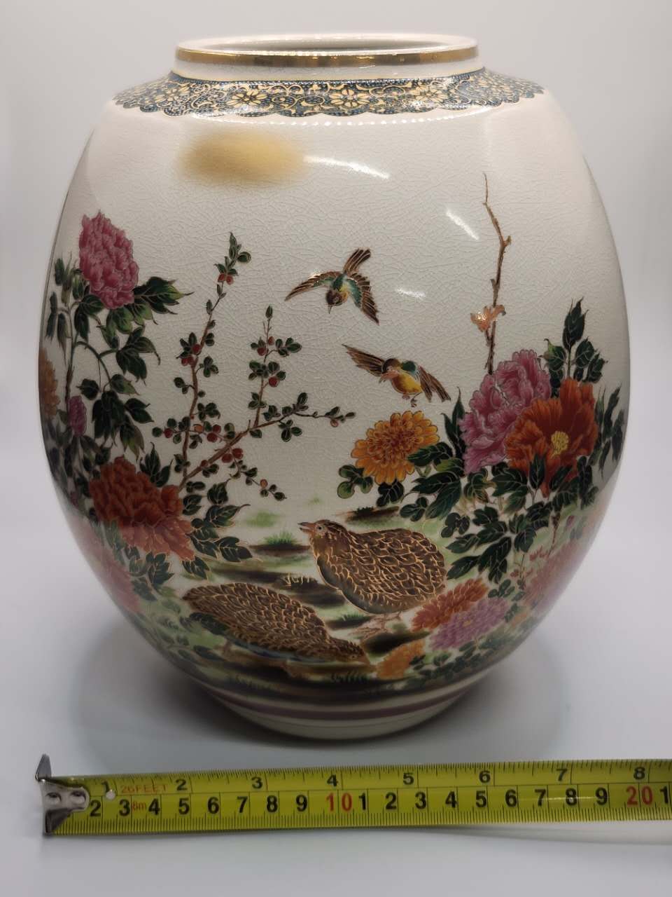 Kutani Ware Hand-Painted Floral & Bird Vase