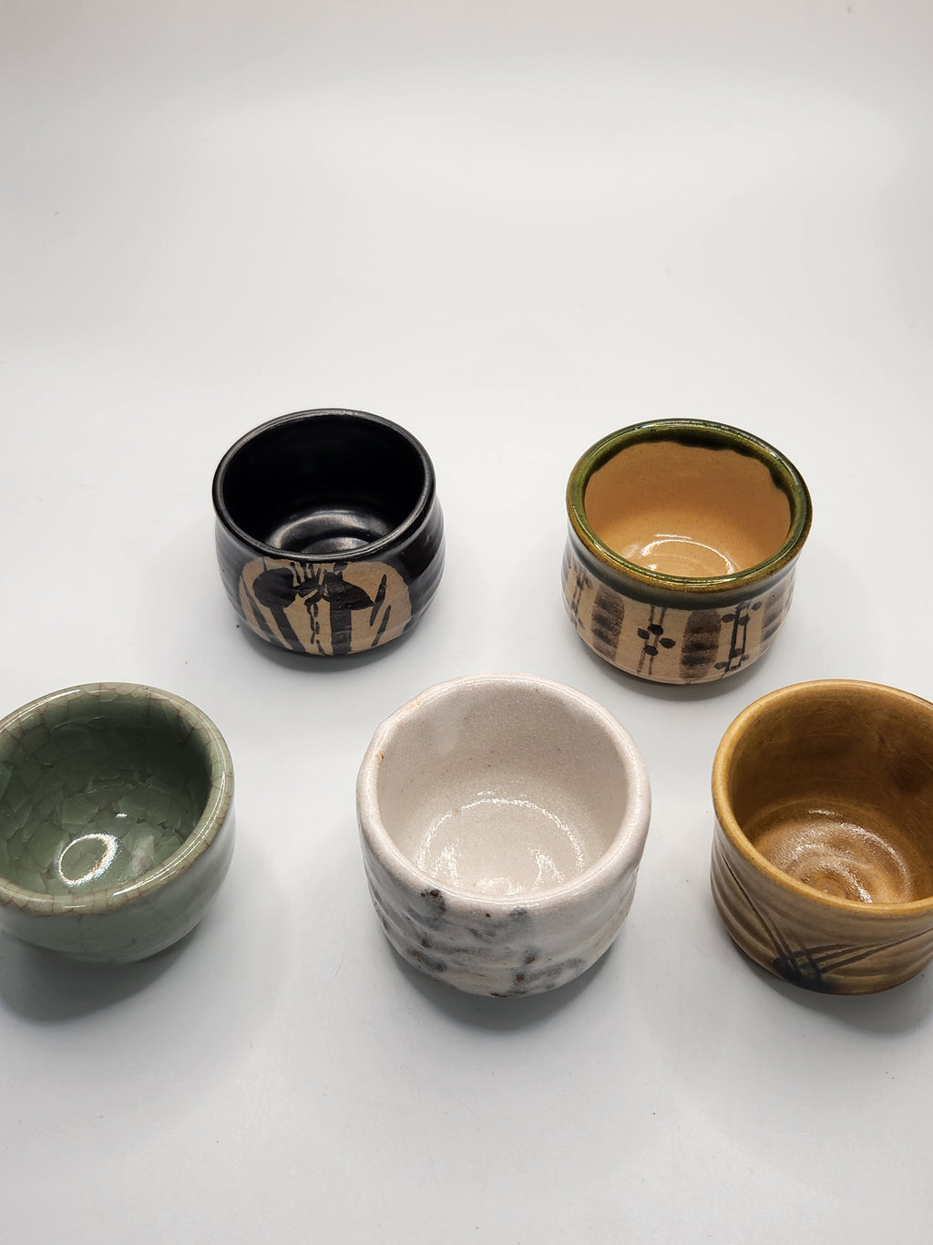 Japanese Handmade Stoneware Sake Cup Set · Assorted Glaze (Set of 5)