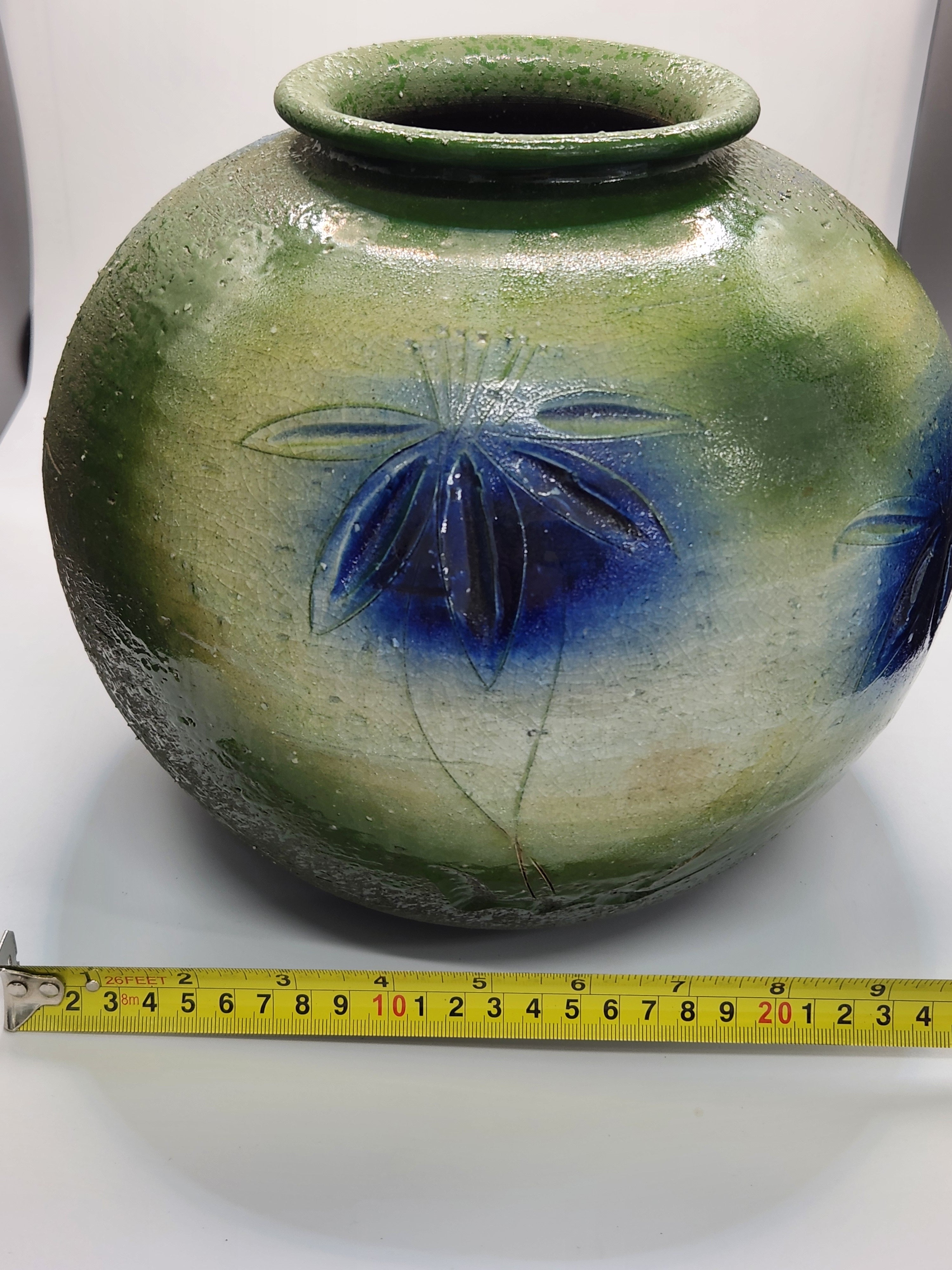 Japanese Handcrafted Green-Glazed Studio Vase