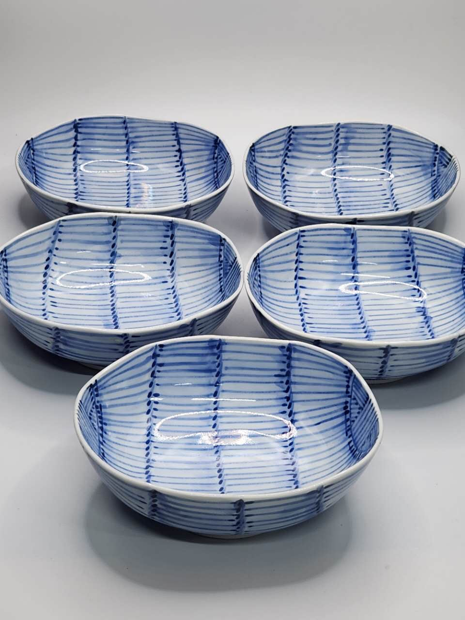 Blue & White Hand-Painted Ceramic Bowl Set