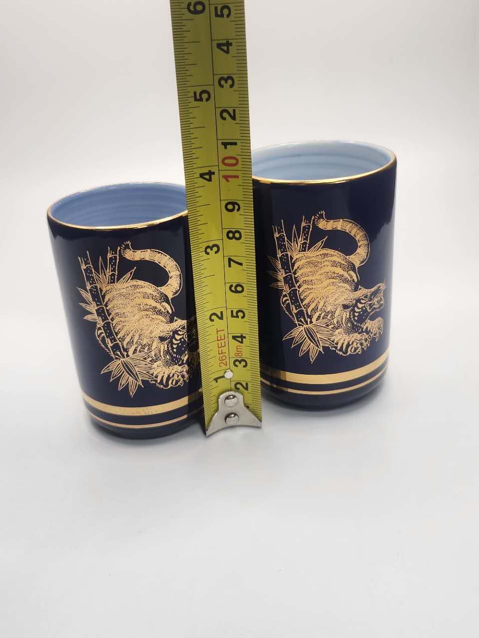 Midnight Blue Gold Shrimp Sake Cups – Pair Set