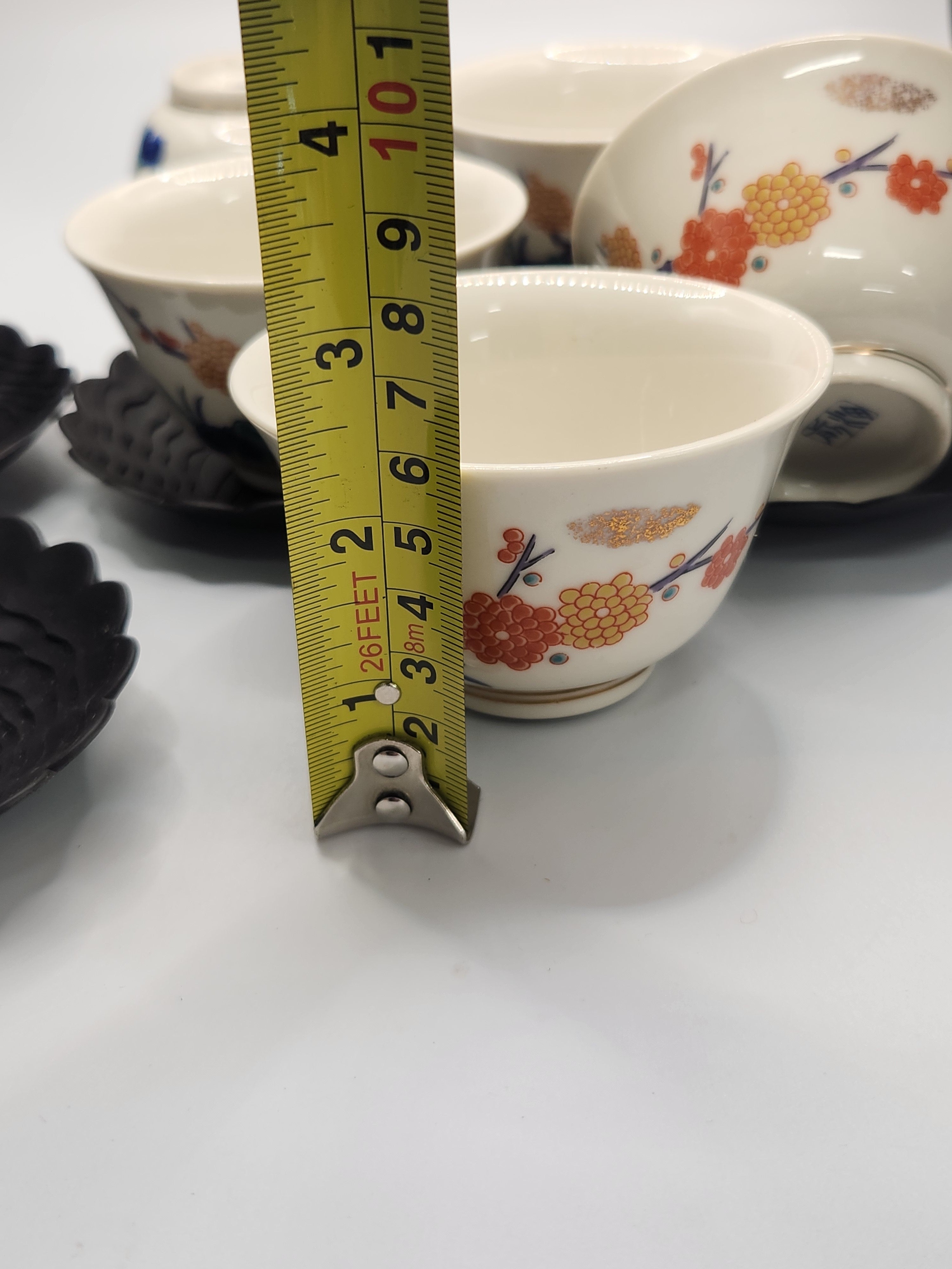 Kutani Ware Hand-Painted Tea Cups · Set of 5