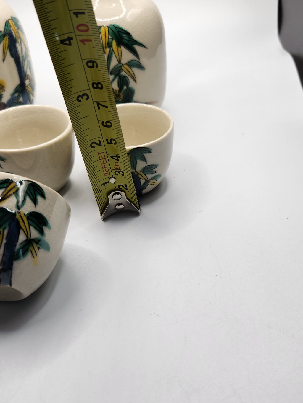 Kutani Hand-Painted Floral Sake Set | 2 Bottles & 5 Cups | Japanese Ceramic