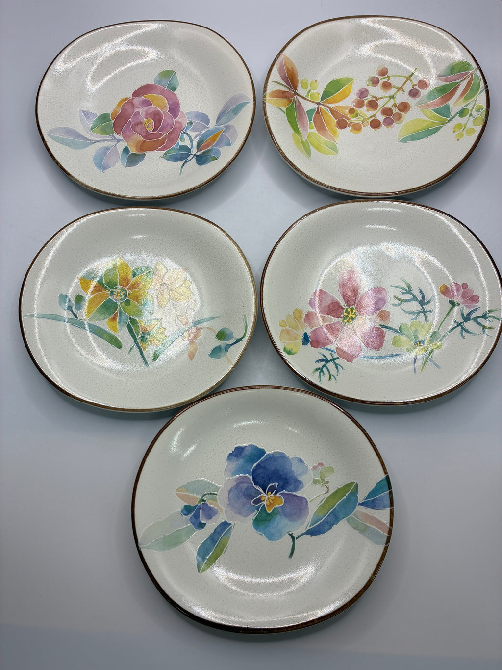 Japanese Mino Ware Ceramic Plates – Set of 5