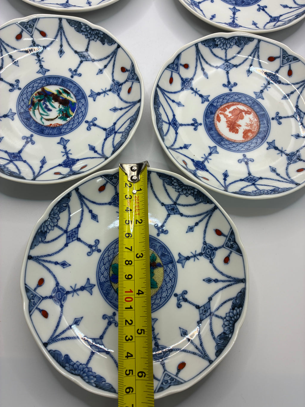 Japanese Mino Ware Small Plates – Set of 5 | Blue & White Porcelain with Box