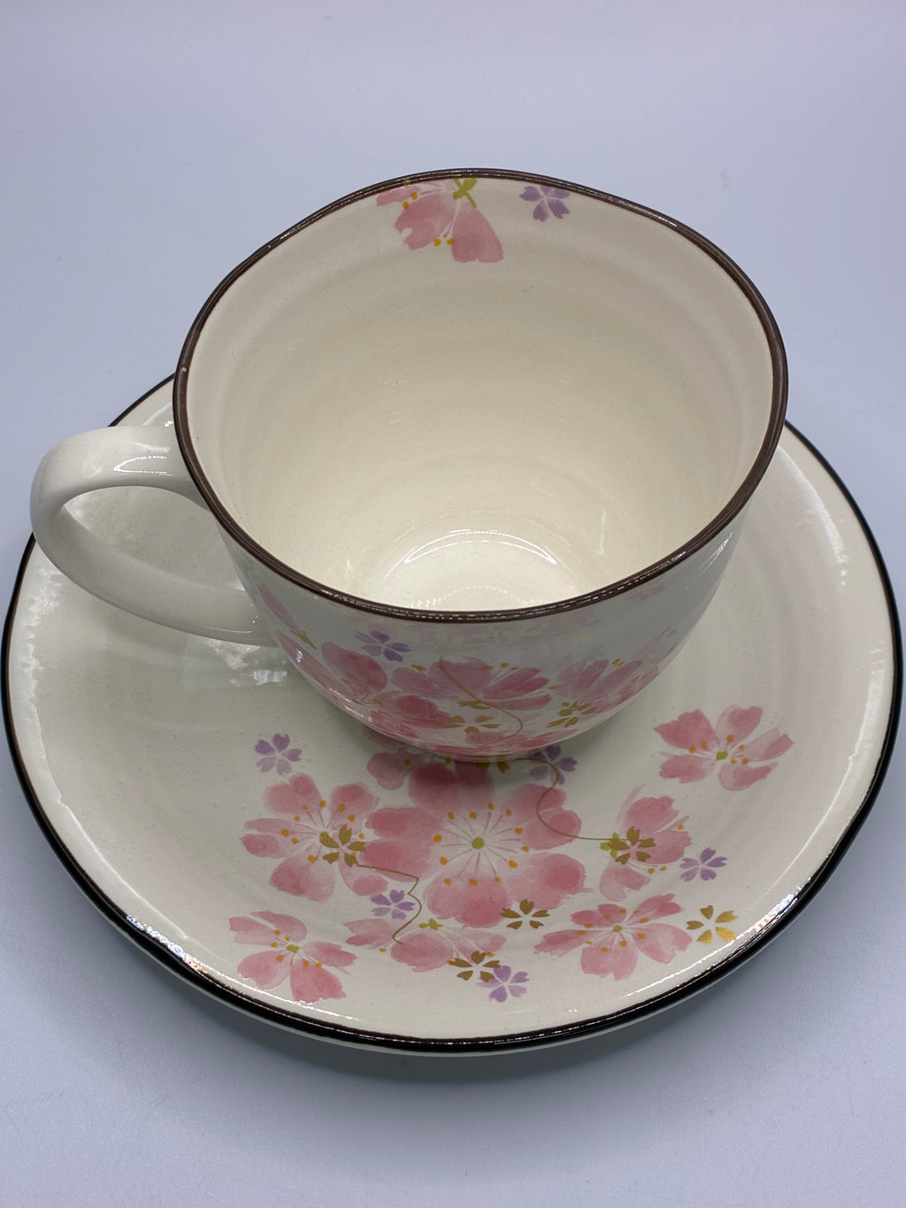 Japanese Sakura Ceramic Cup & Saucer Set – Floral Tea & Coffee Cup