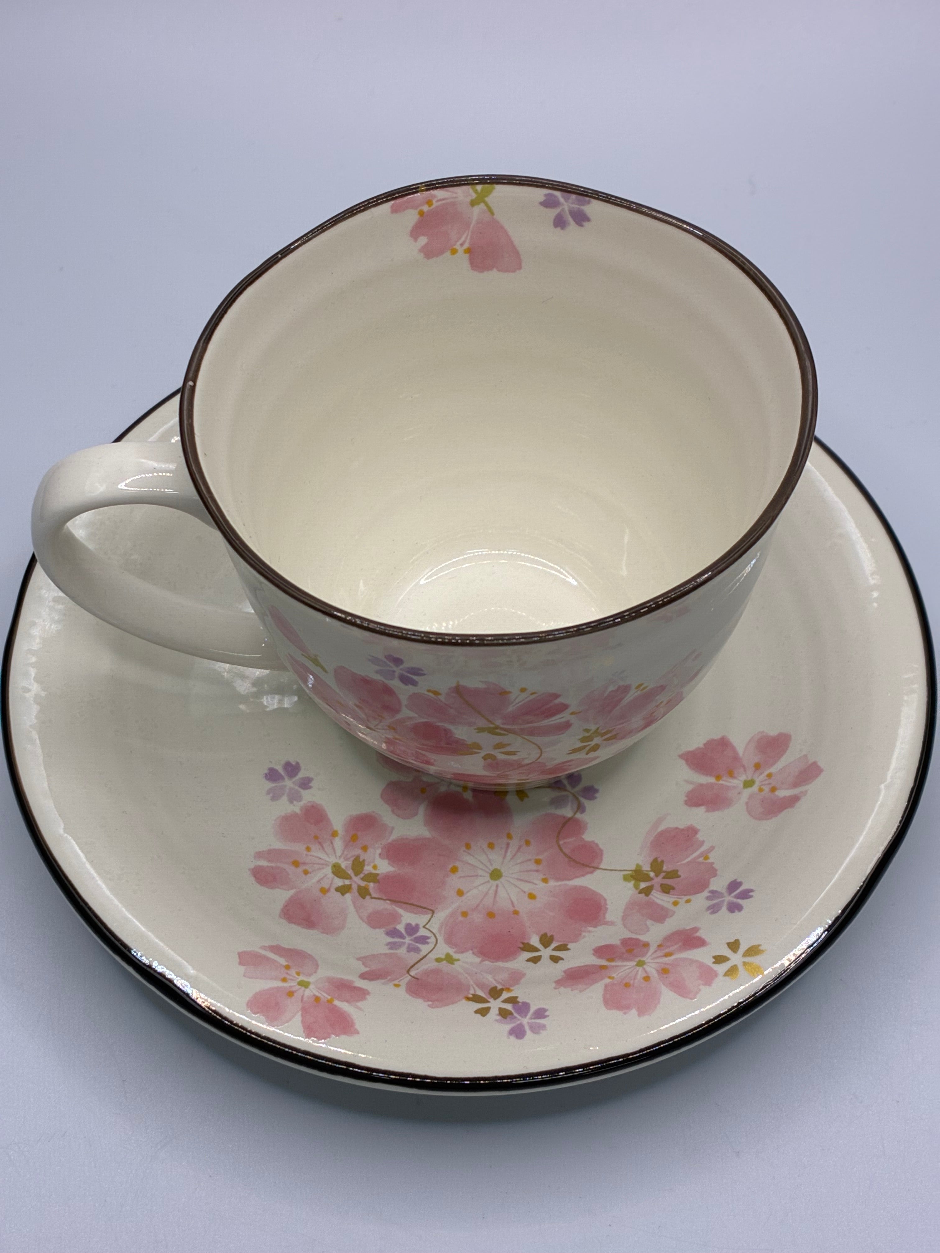 Japanese Sakura Ceramic Cup & Saucer Set – Floral Tea & Coffee Cup