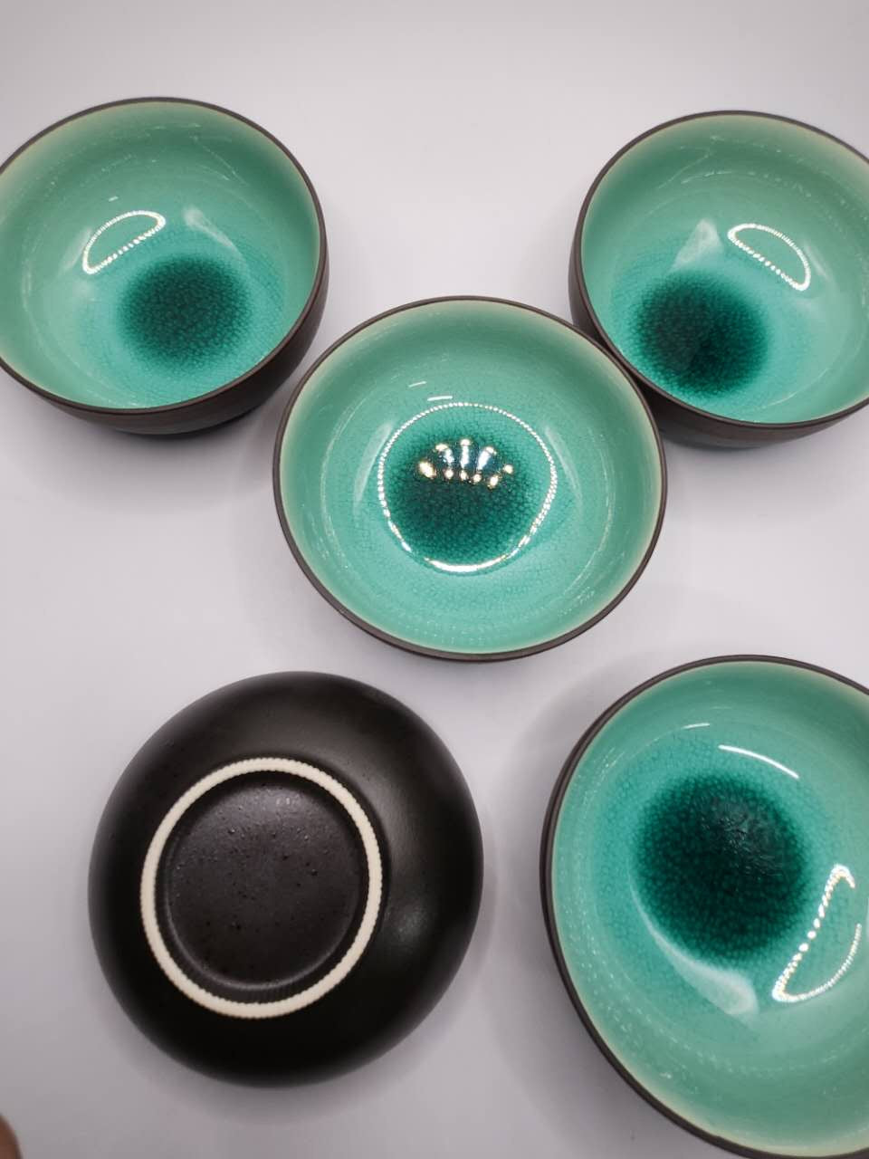 Turquoise Glaze Ceramic Tea Cup Set (6 Pieces)