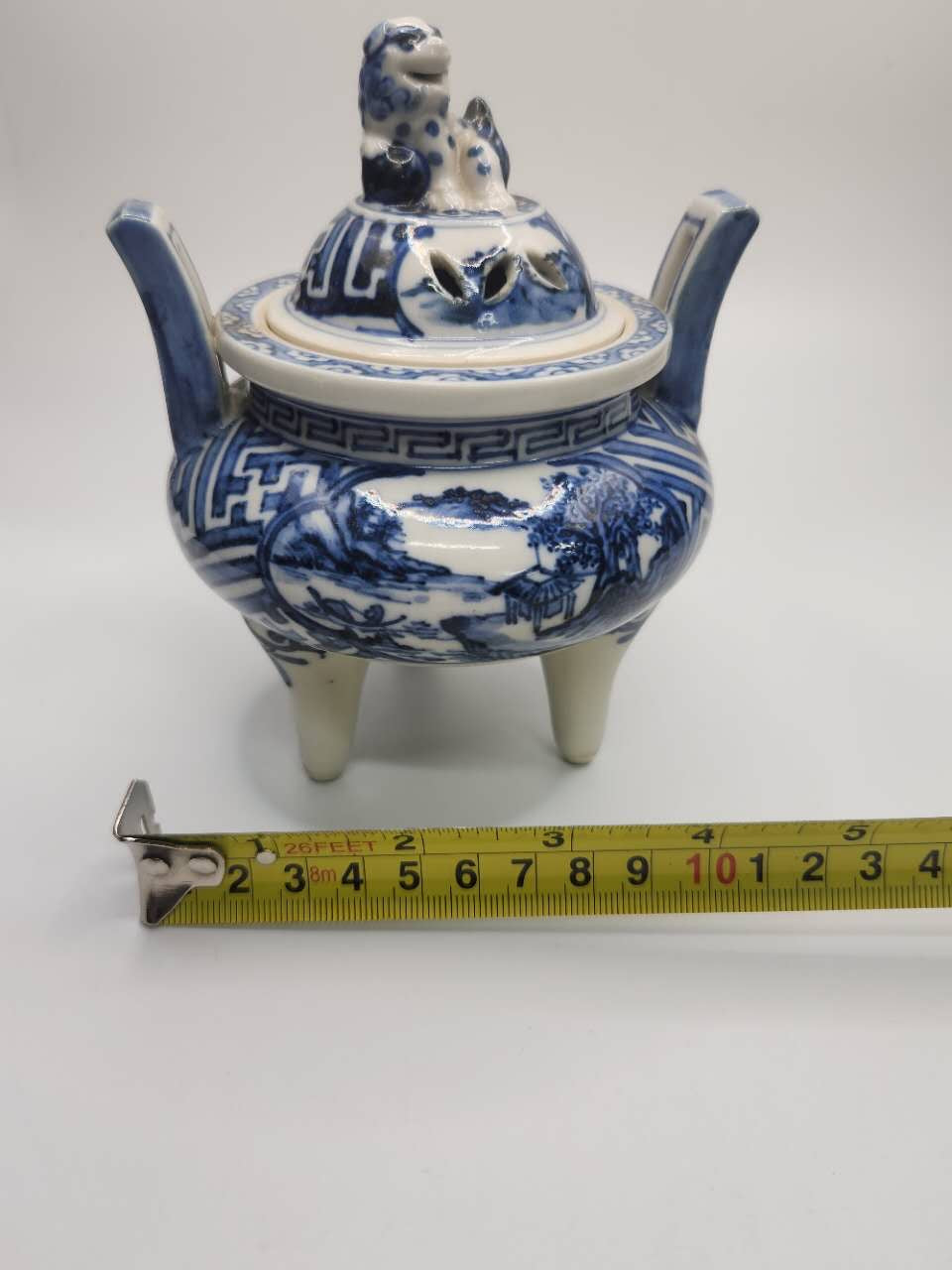 Blue & White Lion-Handle Tripod Incense Burner