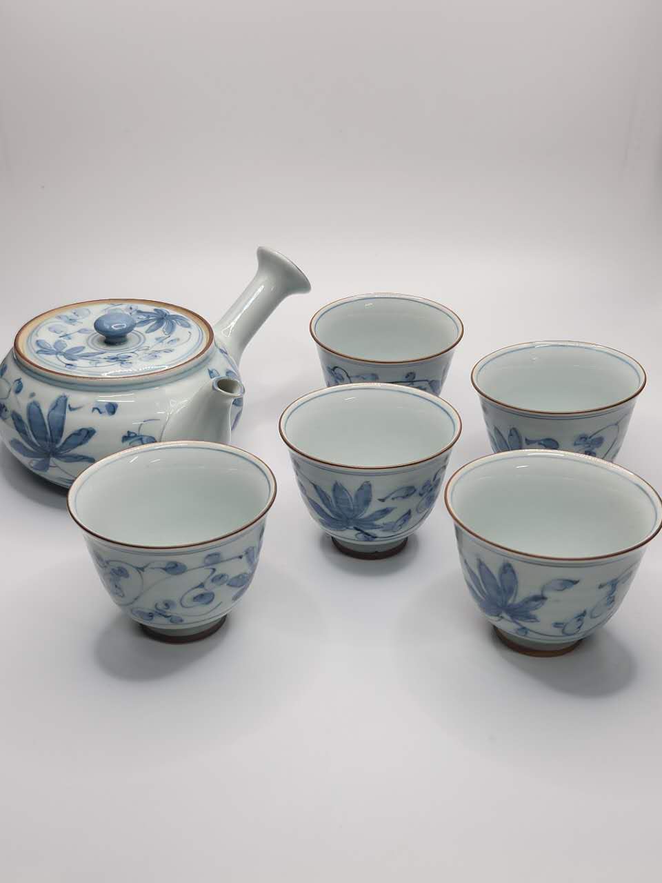 Hand-Painted Blue & White Japanese Teapot Set (1 Teapot + 5 Cups)