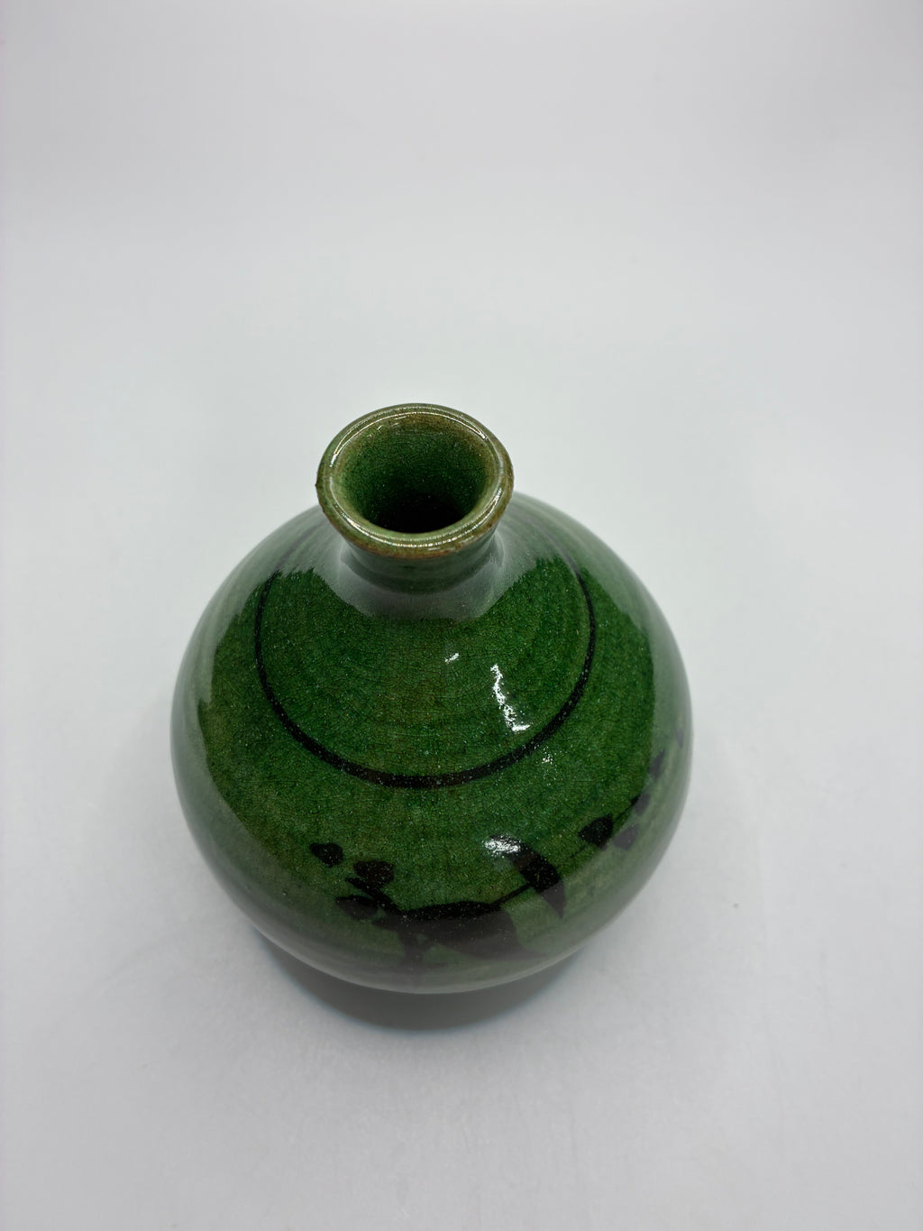 Handcrafted Green Glaze Ceramic Vase | Wabi-Sabi Japanese Style Art Pottery