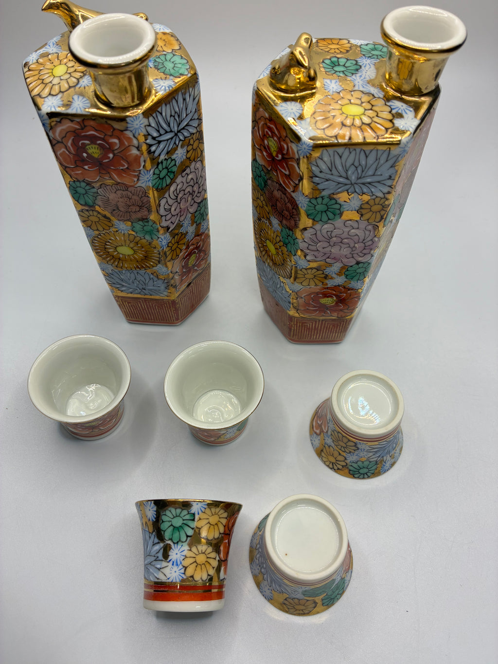 Kutani Ware Phoenix Singing Teapot Set | Hand-Painted “Hundred Flowers” Design | 2 Teapots & 5 Cups