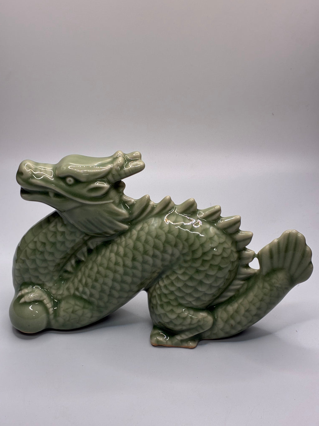 Handcrafted Green Glazed Ceramic Dragon Figurine