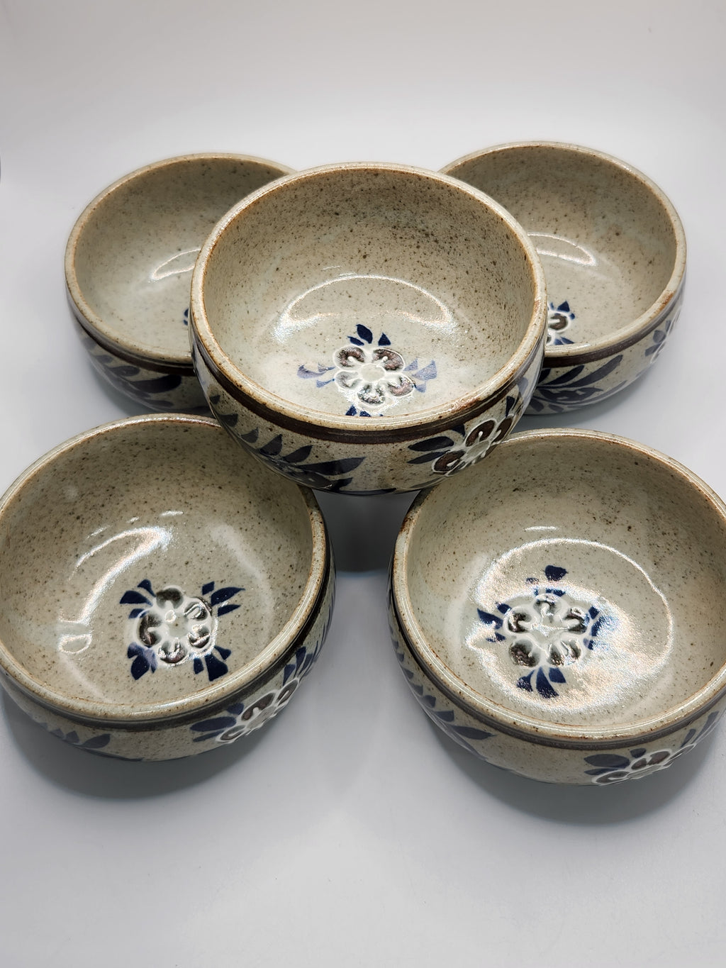 Japanese Blue & White Ceramic Bowl Set (Set of 5)