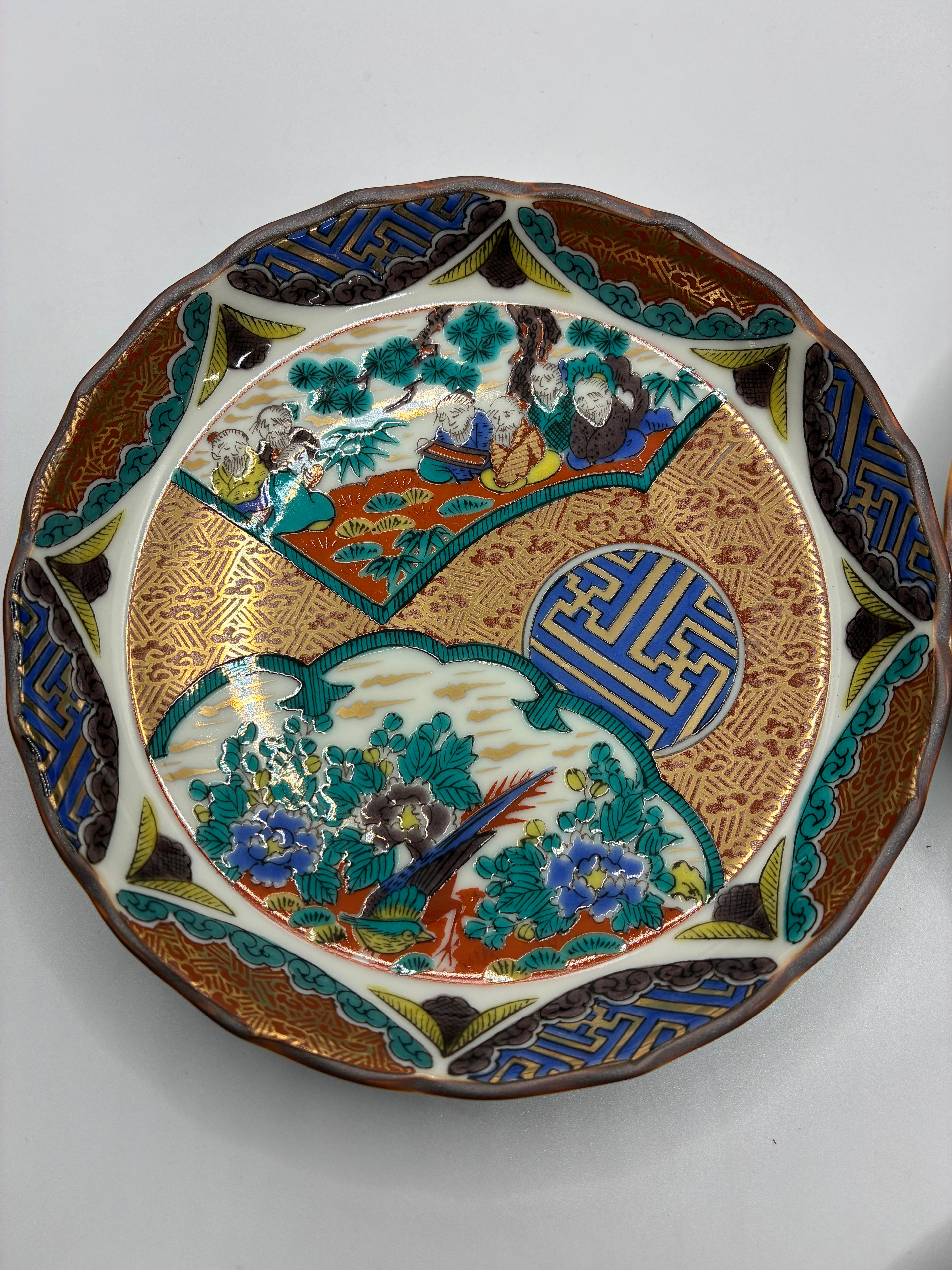 Hand-Painted Ceramic Plate Set (5-Piece) – Traditional Japanese Art Plates