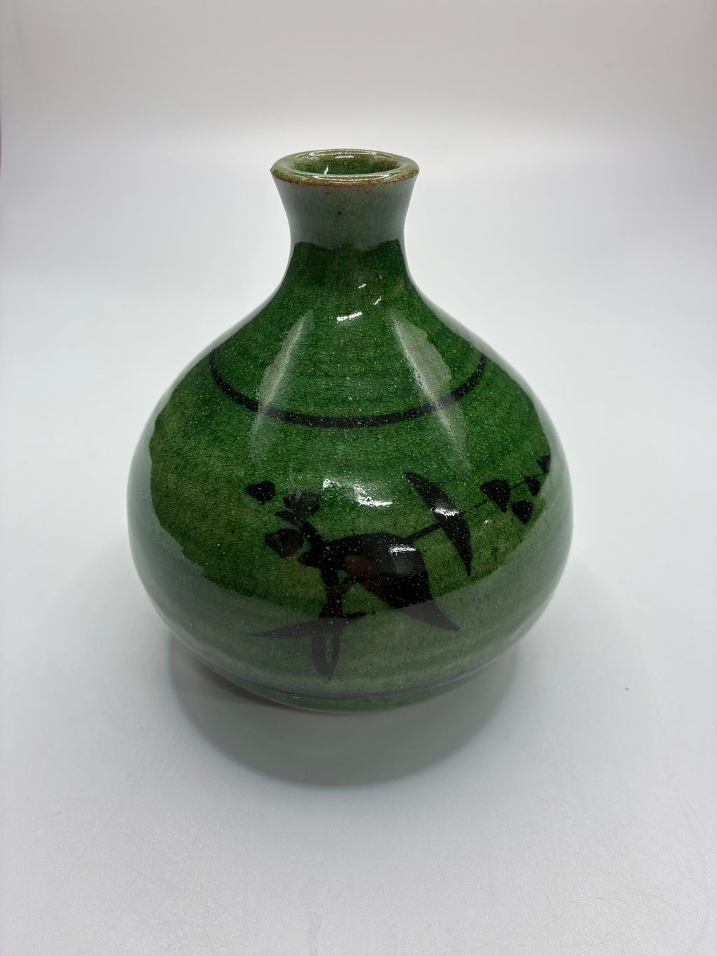 Handcrafted Green Glaze Ceramic Vase | Wabi-Sabi Japanese Style Art Pottery