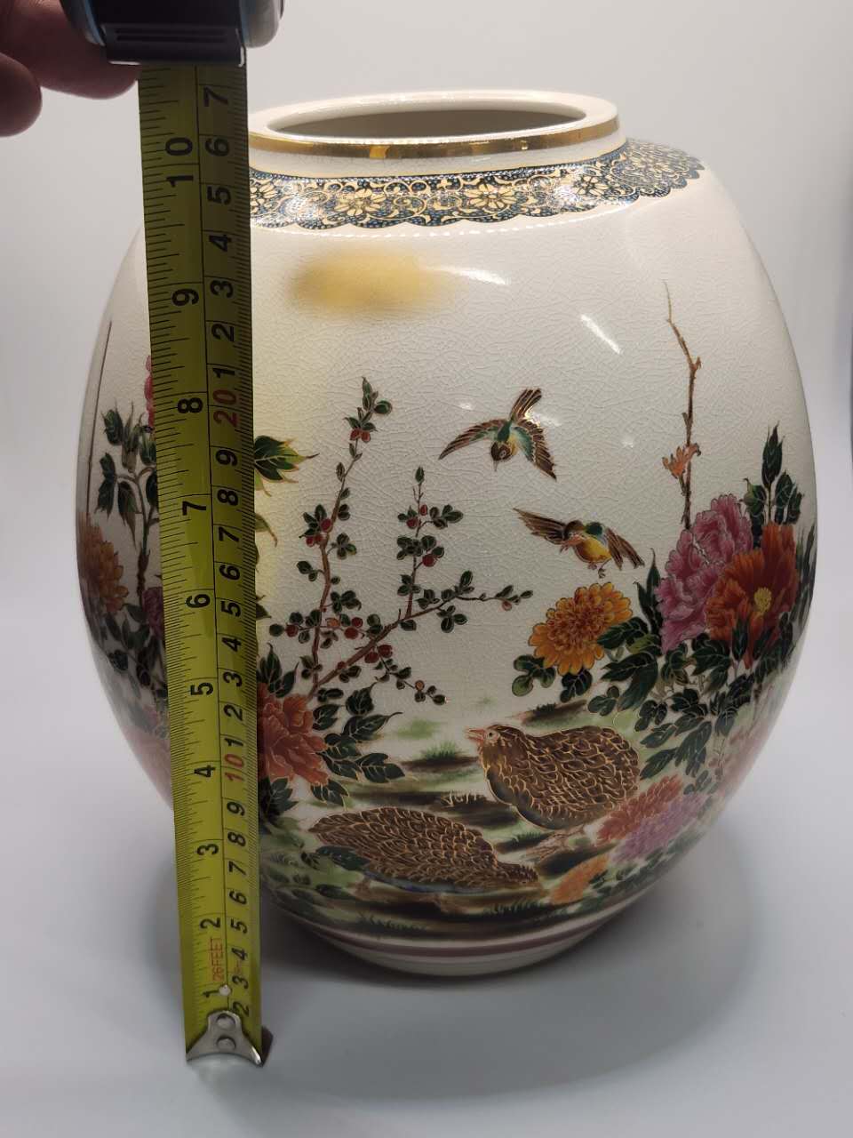 Kutani Ware Hand-Painted Floral & Bird Vase
