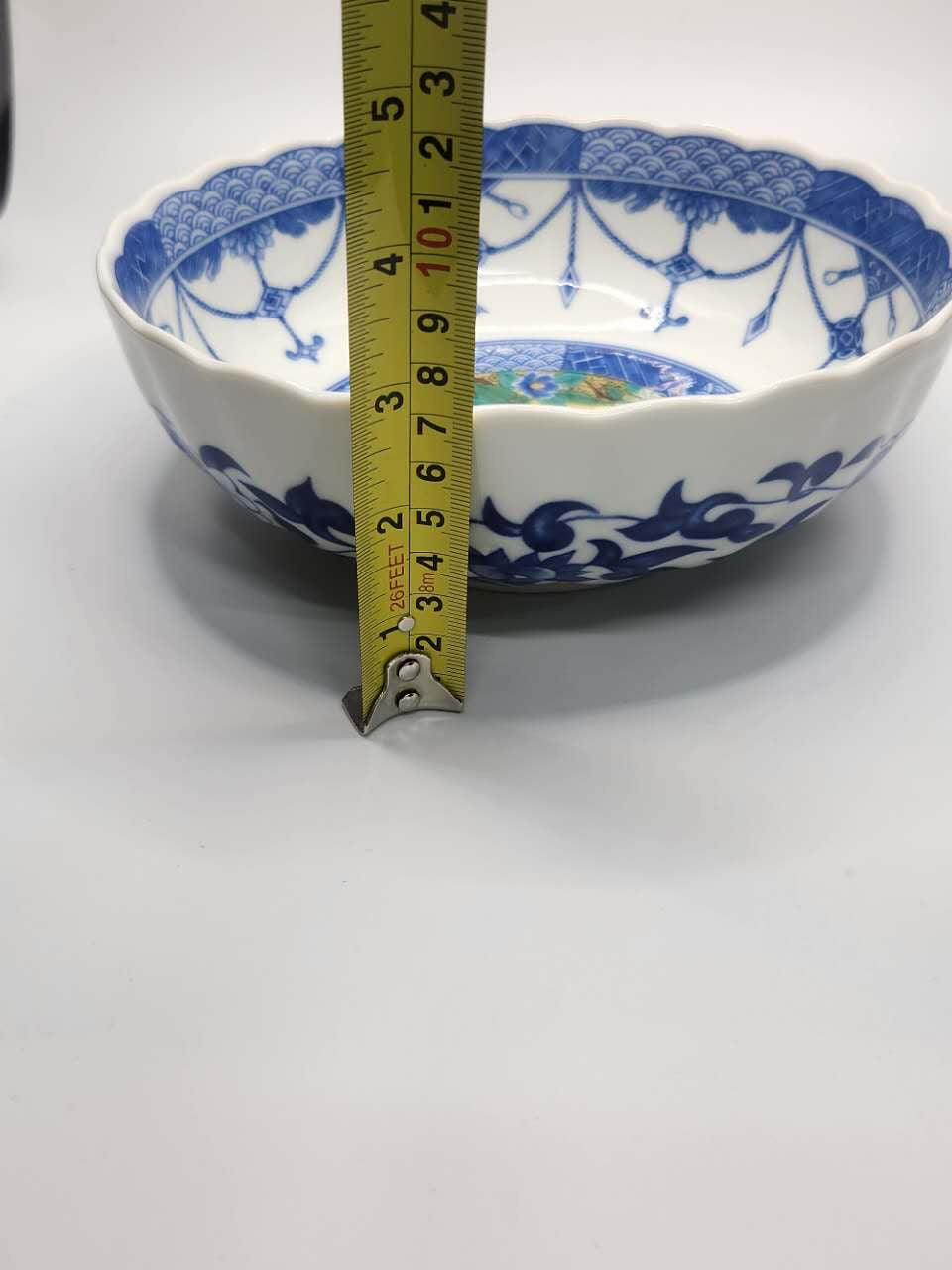 Japanese Blue & White Porcelain Bowl with Polychrome Medallion