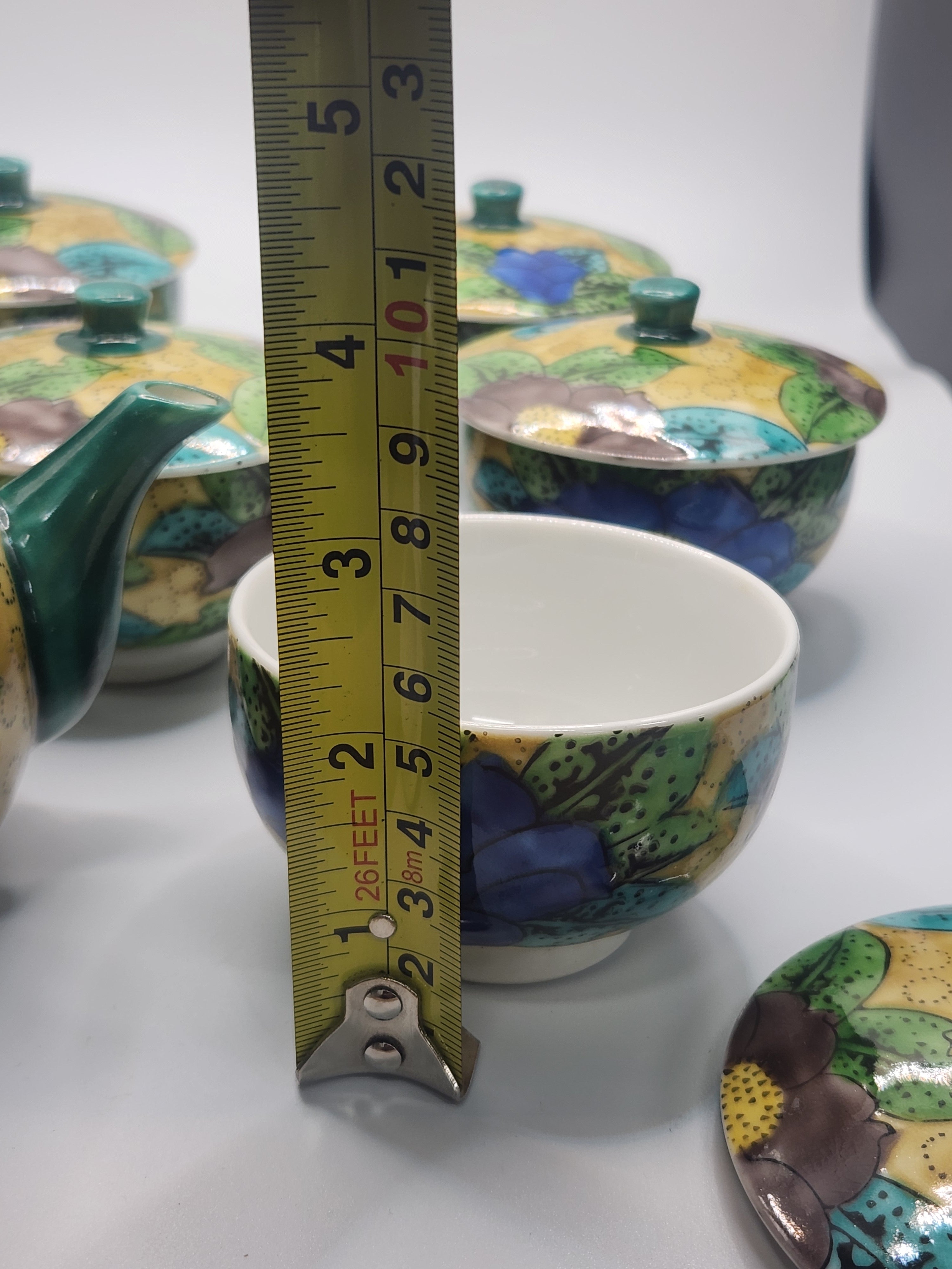 Kutani Ware Hand-Painted Floral Kyusu Tea Set | Teapot with Cups