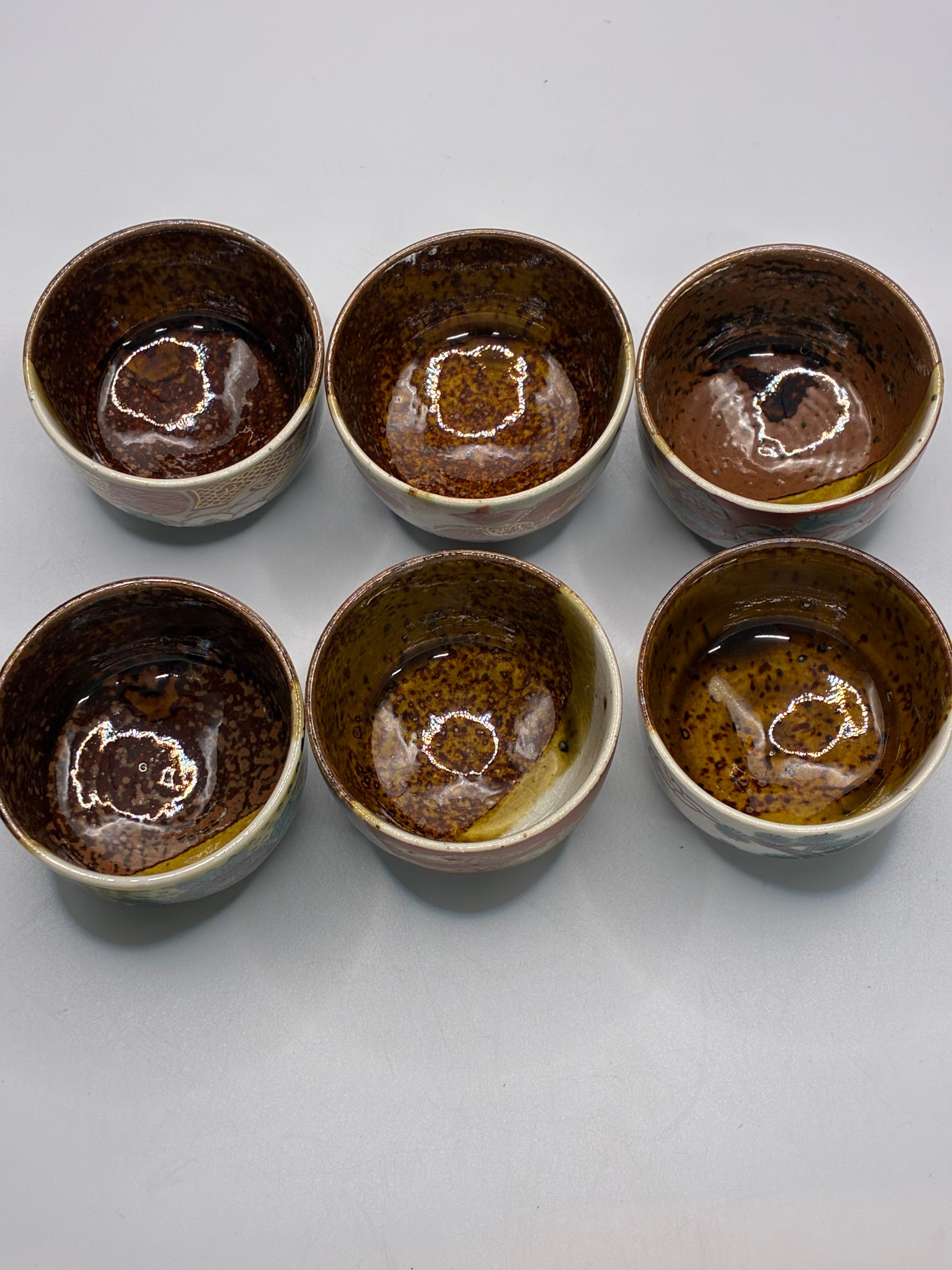 Kutani Ware Hand-Painted Vintage Sake Cups | Set of 6 (Mixed Designs)